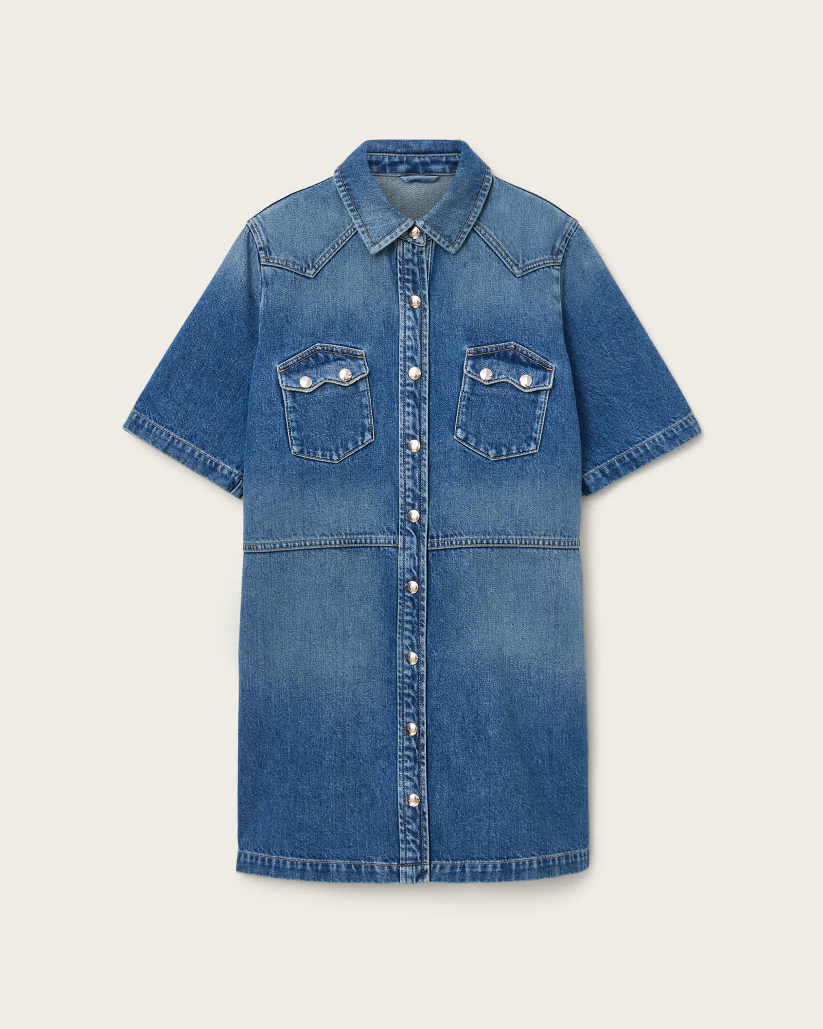 all saints denim shirt dress AllSaints Women's Rock mini Dress, Blue, Size 2 Shaped to a relaxed Talla:16 Leopard print may week 2 Girls Blue Dresses |