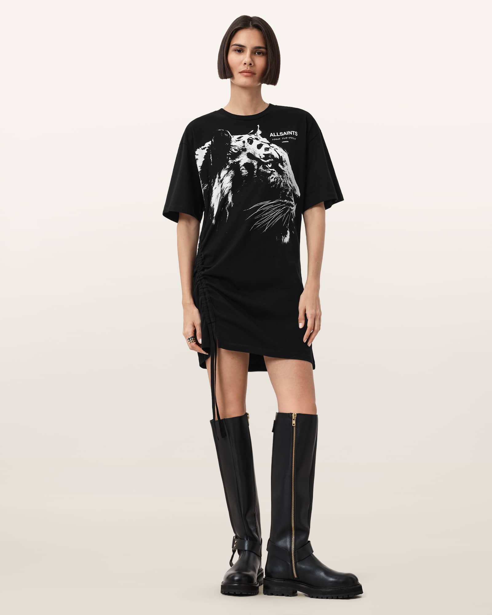 Ivana Naenia Drawcord Mini Dress Black | ALLSAINTS US