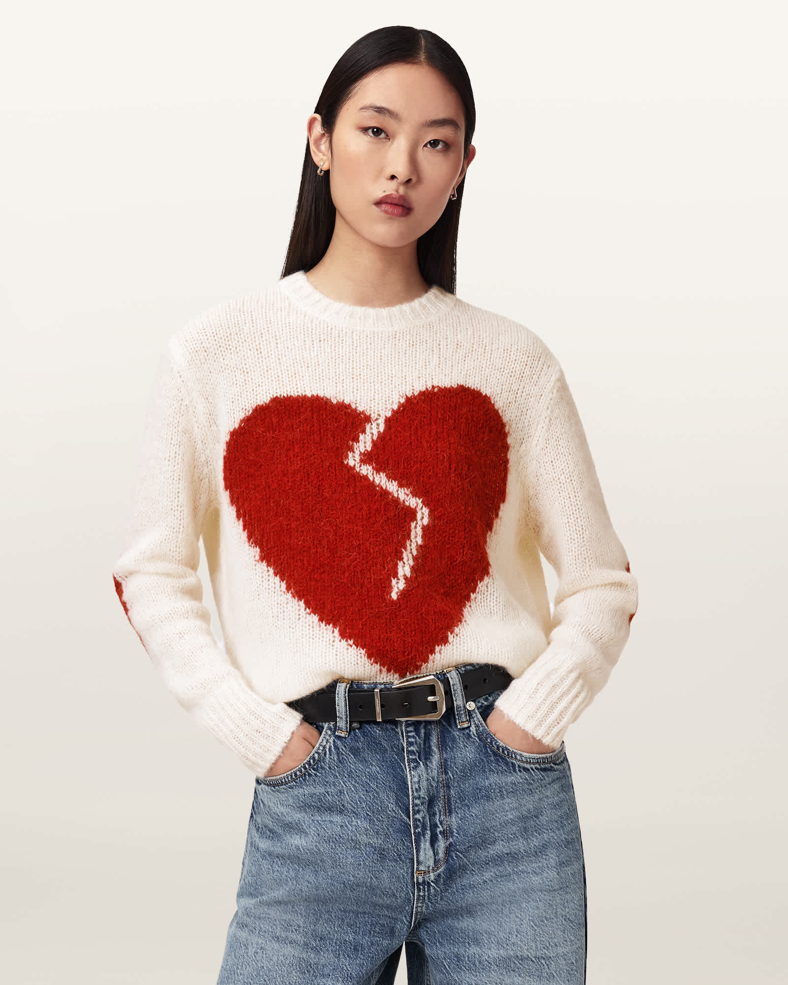 Luvheart Crew Neck Jumper ECRU WHITE/RED | ALLSAINTS