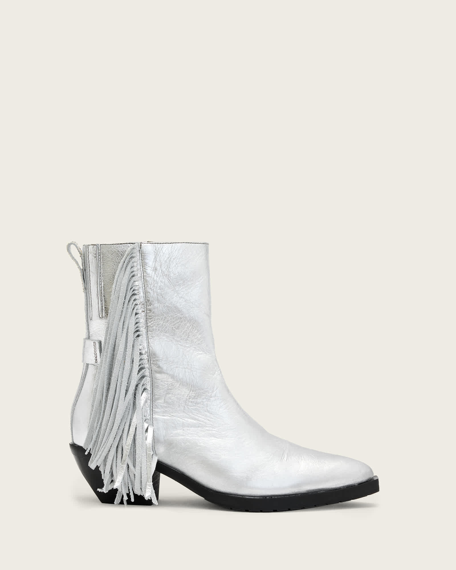 希少 soloist Fringe boots Bazely Metallic Fringe Boots Silver | ALLSAINTS