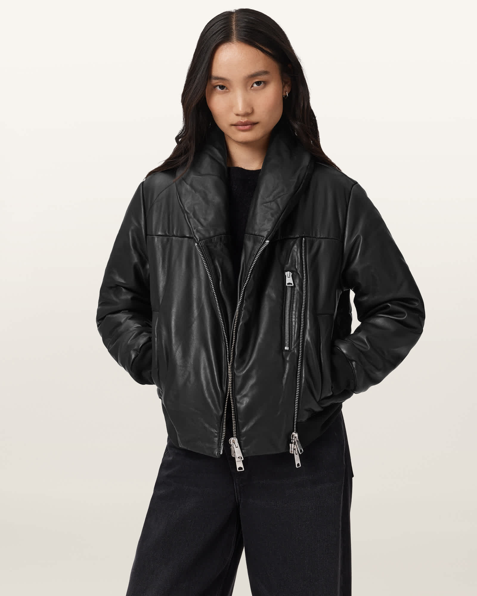 Lauren Leather Puffer Jacket Black | ALLSAINTS US