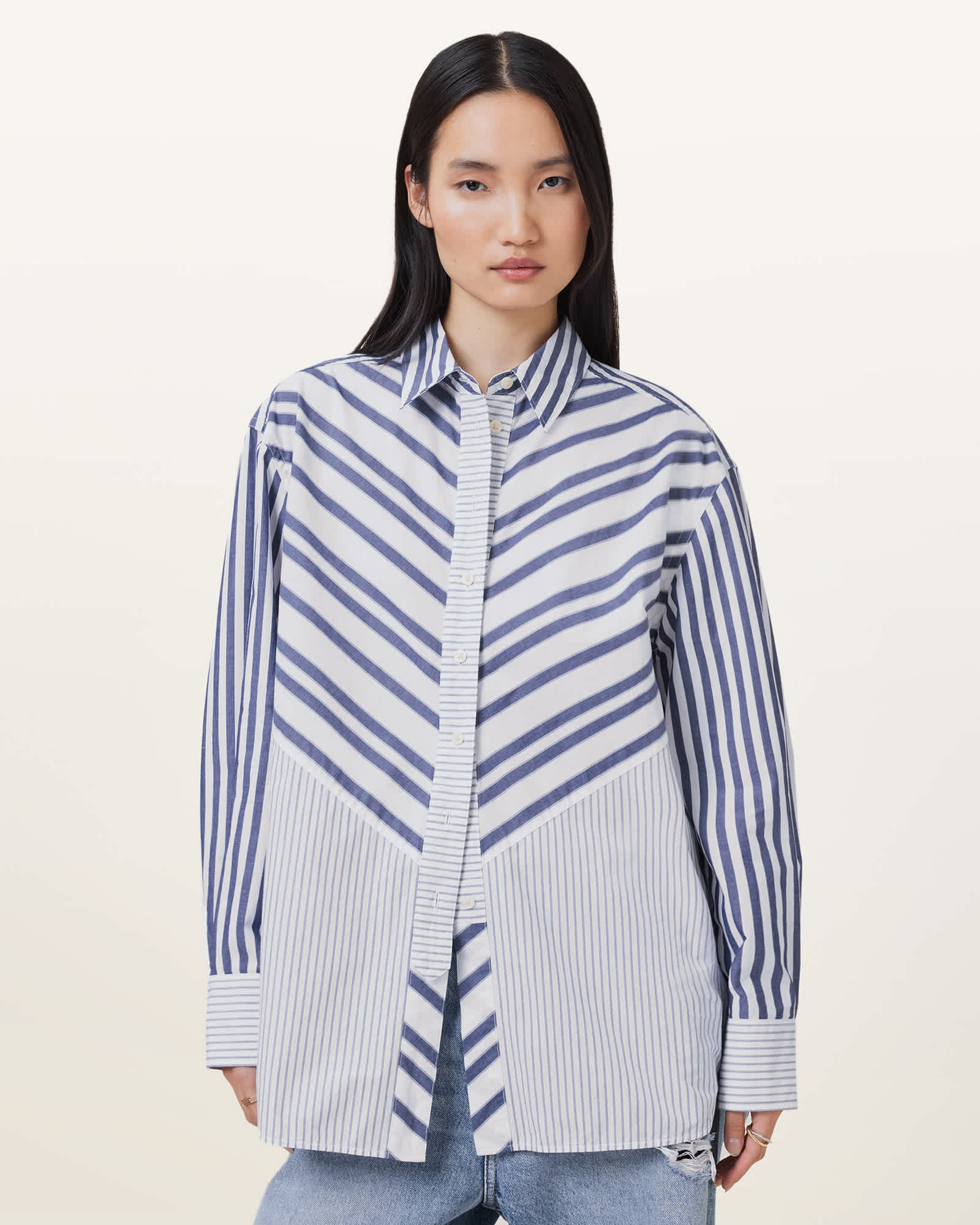 オールセインツ AllSaints Shannon Stripe Shirt レディース シャツ トップス White/Blue Shannon Striped Cotton Shirt White/Blue | ALLSAINTS US