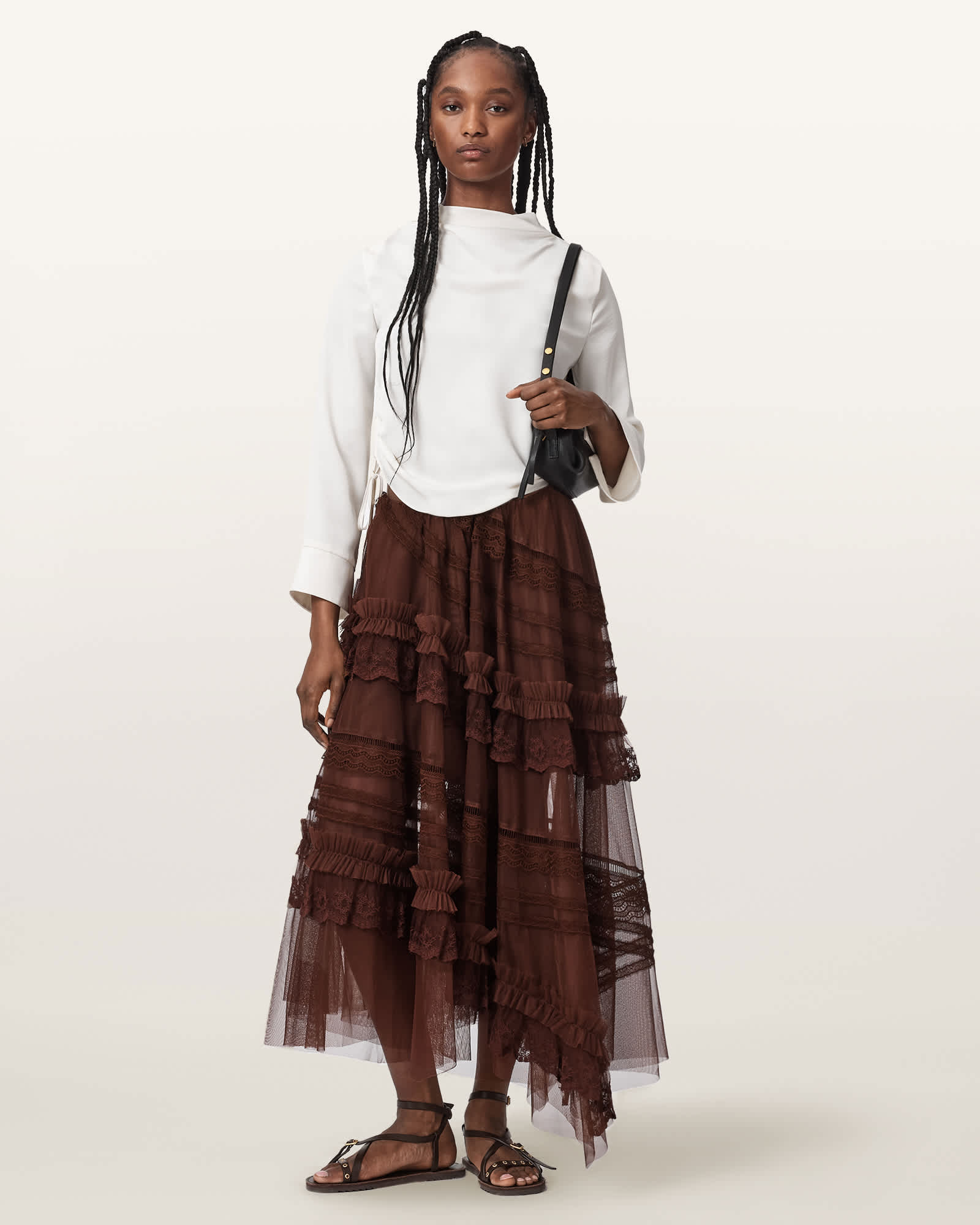 Jen Tiered Lace Textile Midi Skirt