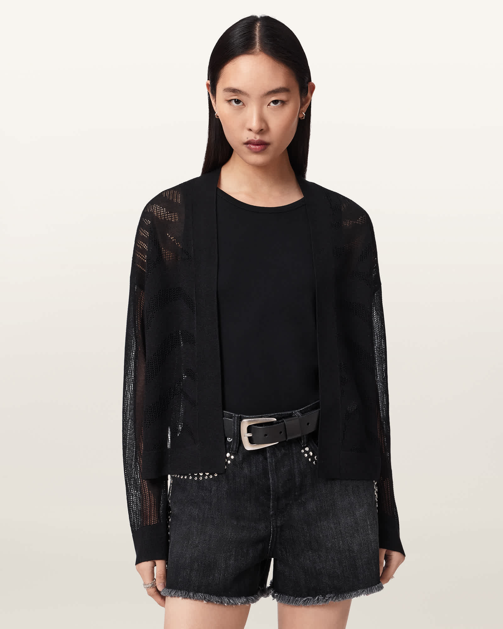 Misha Long Sleeved Cropped Cardigan Black | ALLSAINTS Canada