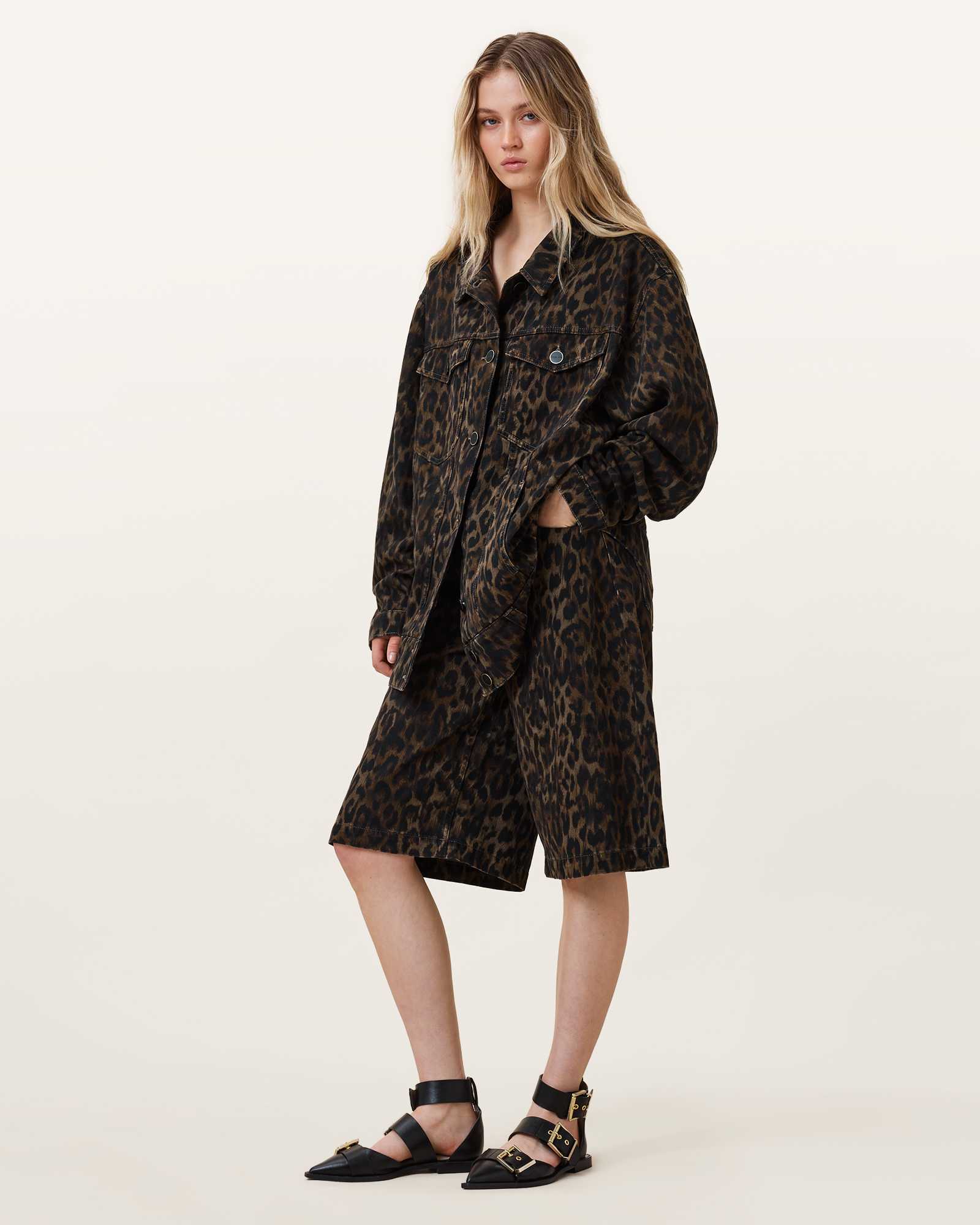 Louie Leopard Print Long Shorts LEPPO BROWN | ALLSAINTS
