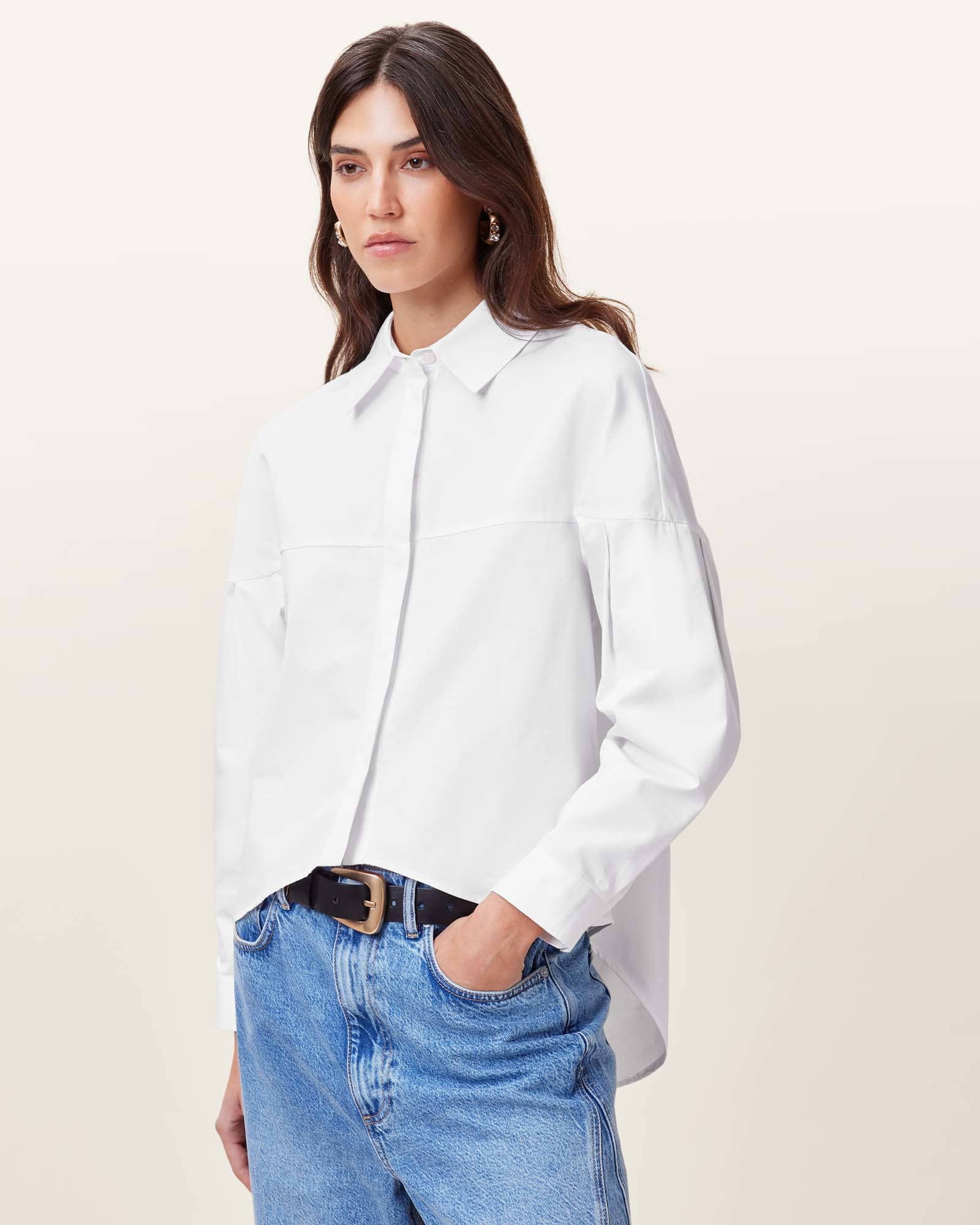 Toria Organic Cotton Dipped Hem Shirt White | ALLSAINTS