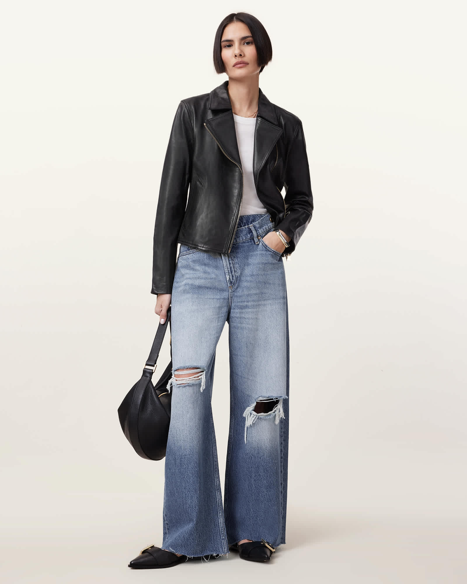 Vela Slim Fit Leather Biker Jacket