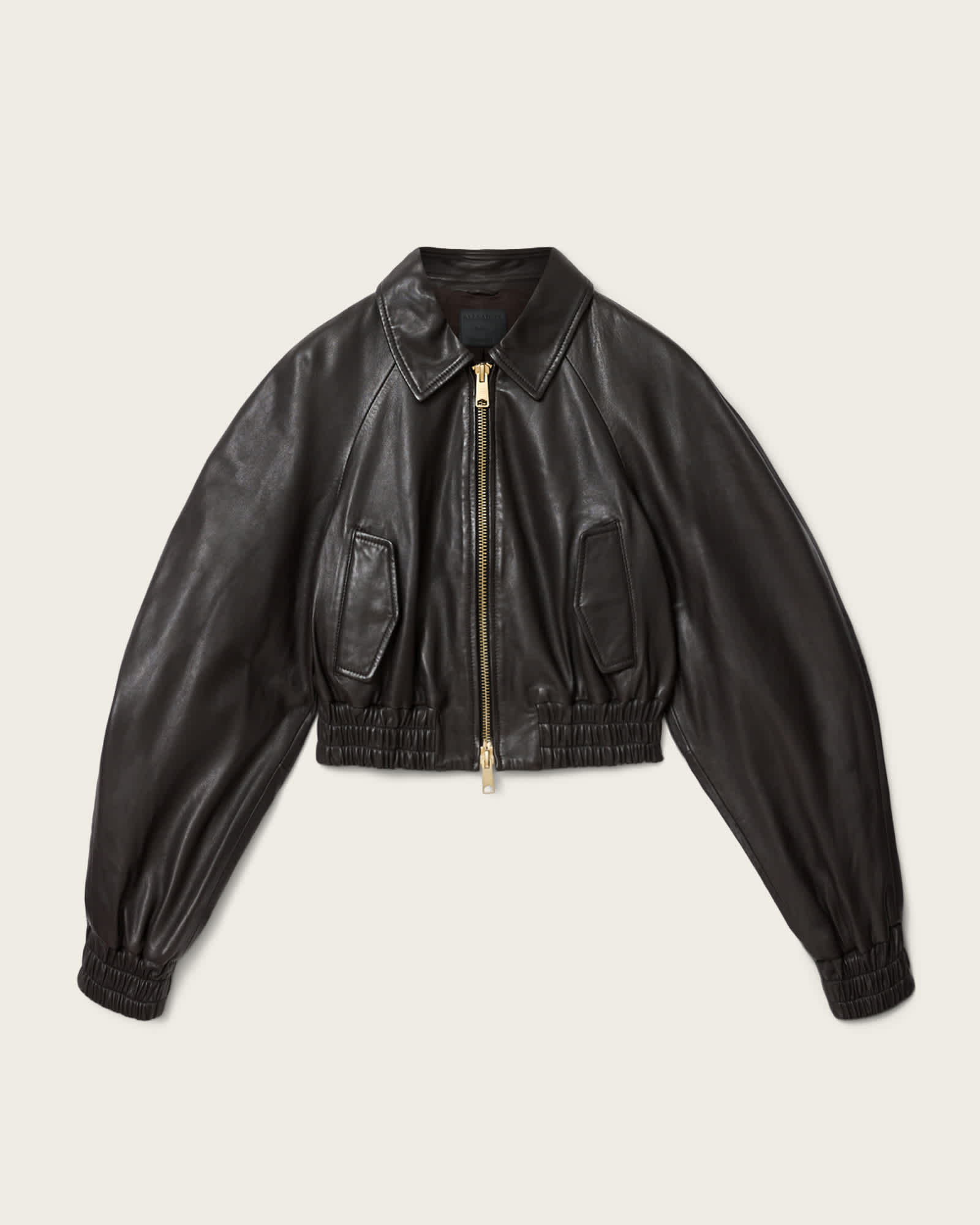 Anouk Cropped Leather Bomber Jacket Bitter Brown | ALLSAINTS US