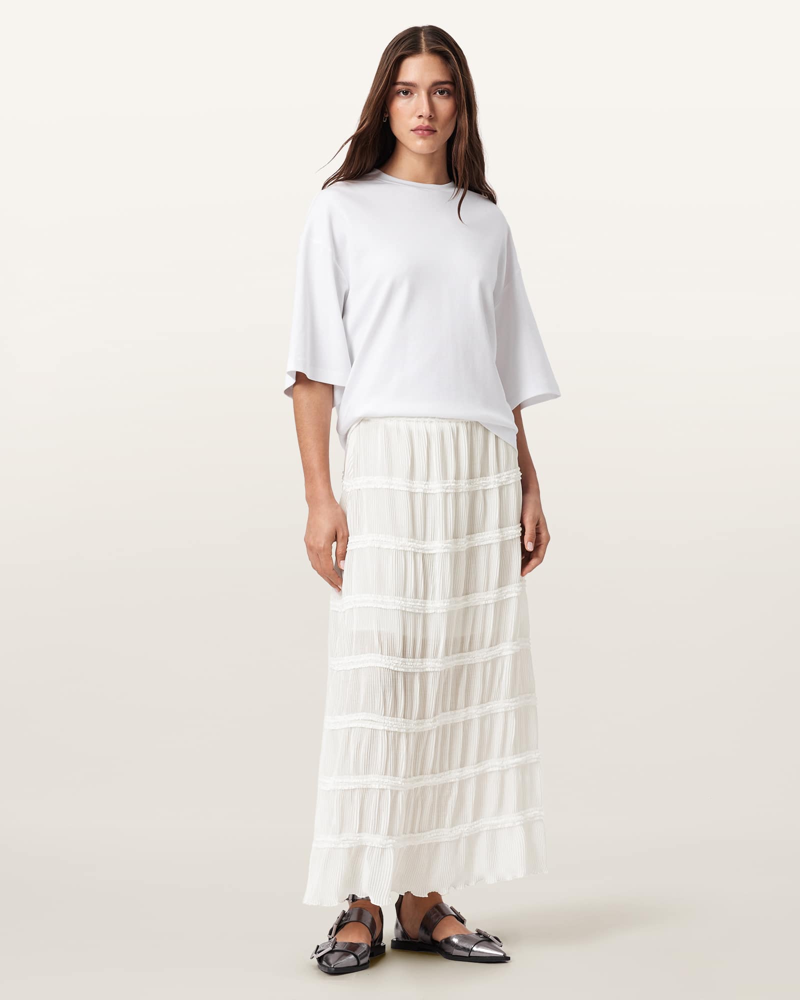Lila Tiered Midi Skirt White | ALLSAINTS US