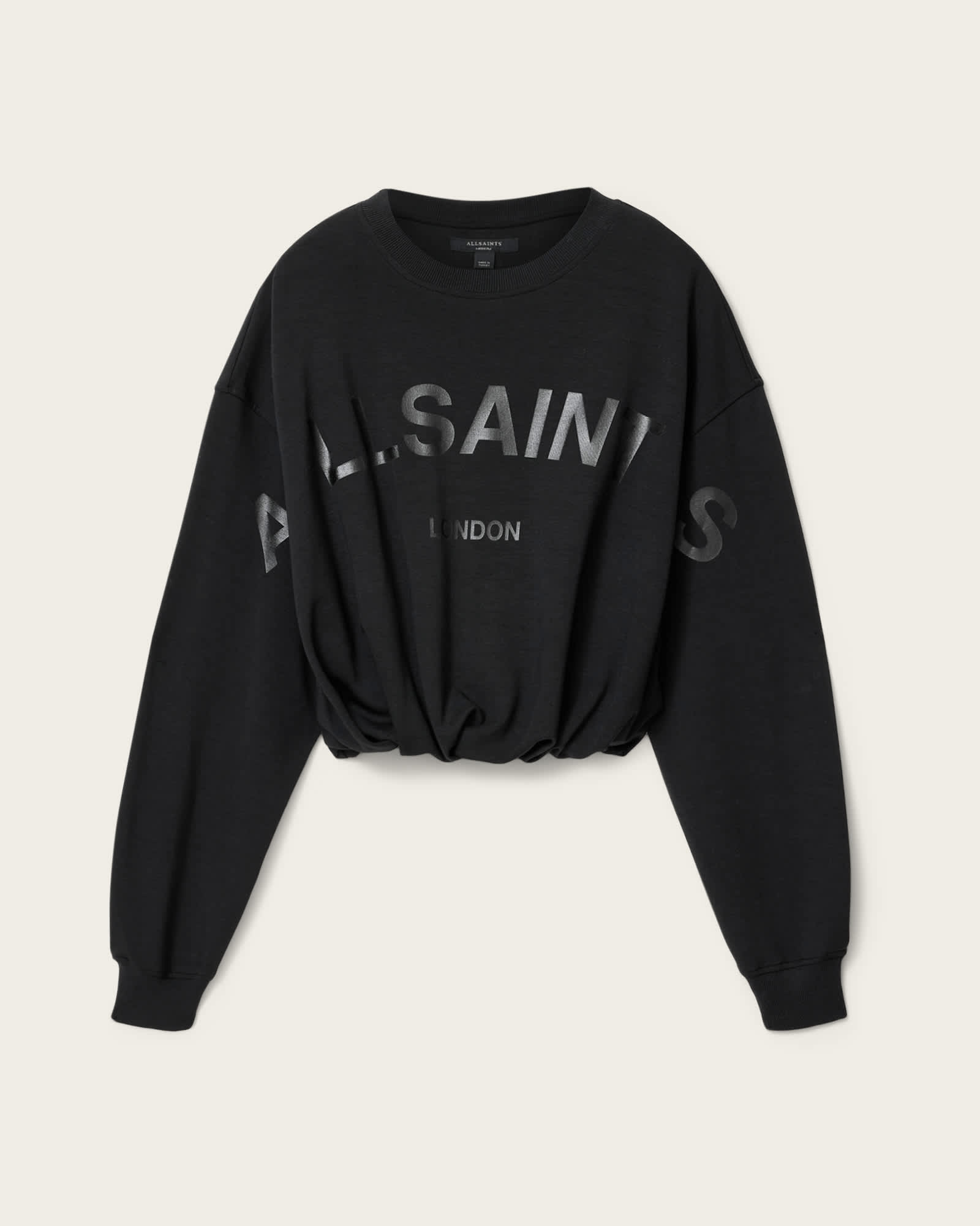 Biggy Logo Print Cropped Sweatshirt Black | ALLSAINTS Canada
