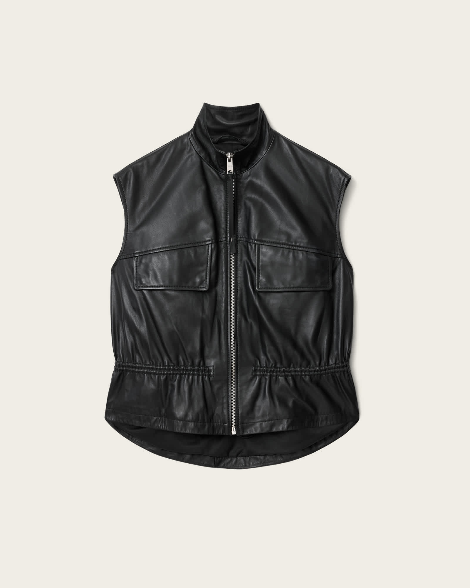 Flor Relaxed Fit Leather Gilet Black | ALLSAINTS
