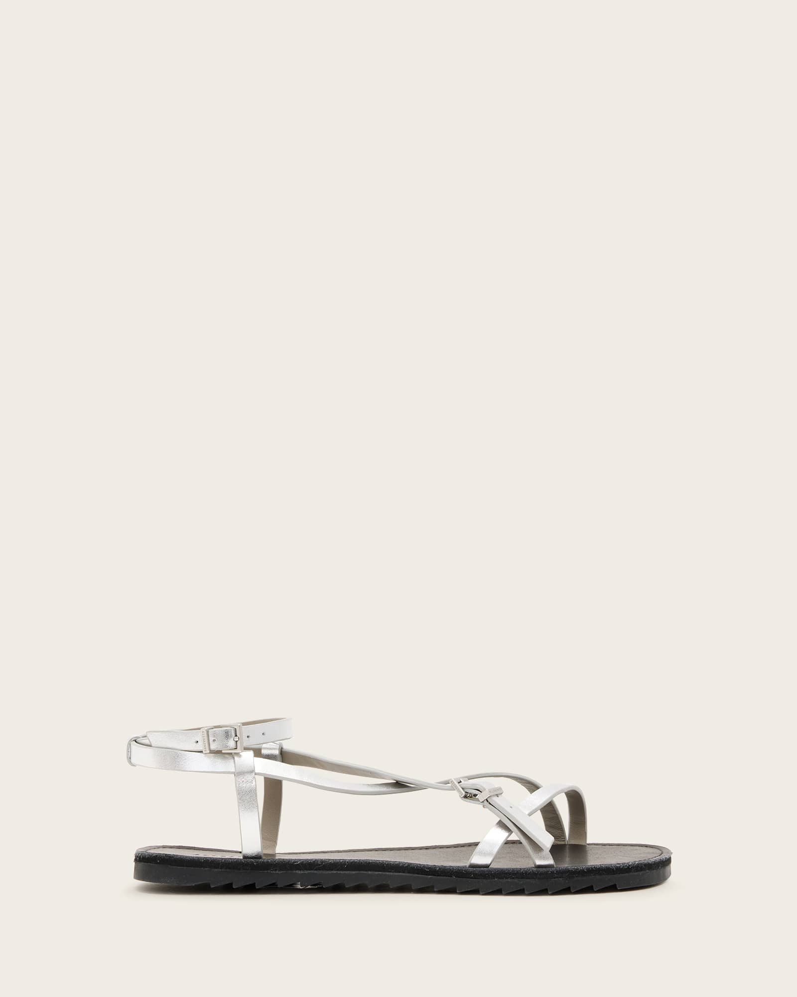Tyla Metallic Leather Sandals Silver | ALLSAINTS US