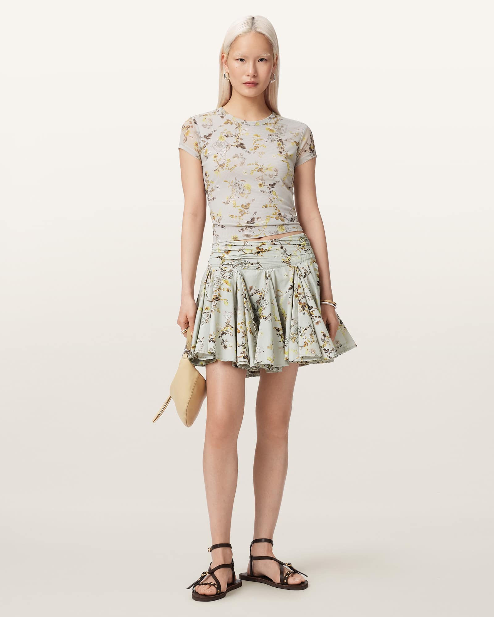 Tulip Floral Voluminous Mini Skirt CARMEL STEM GREEN | ALLSAINTS