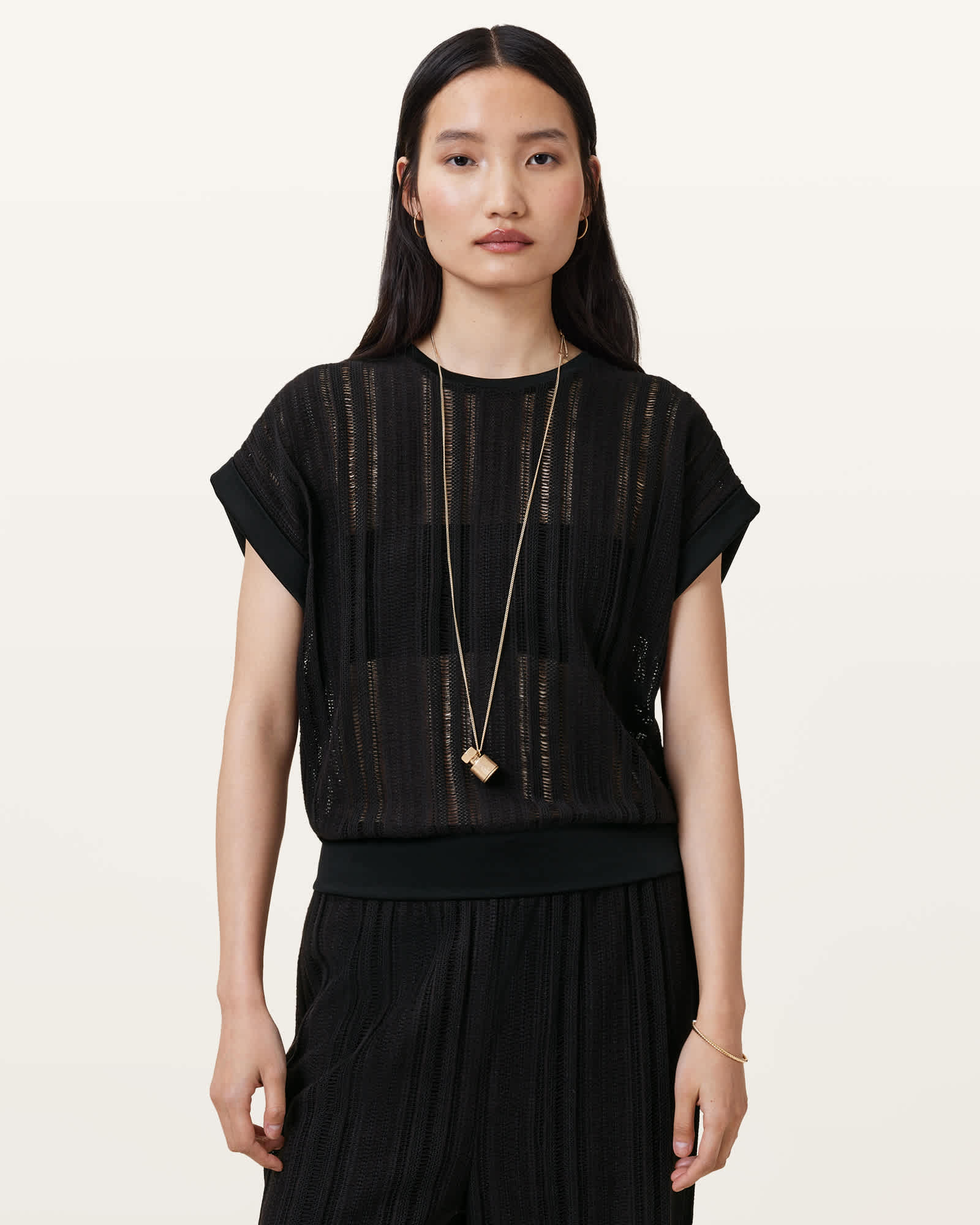 Allsaints Giana Open Stitch Short Sleeve Sweater
