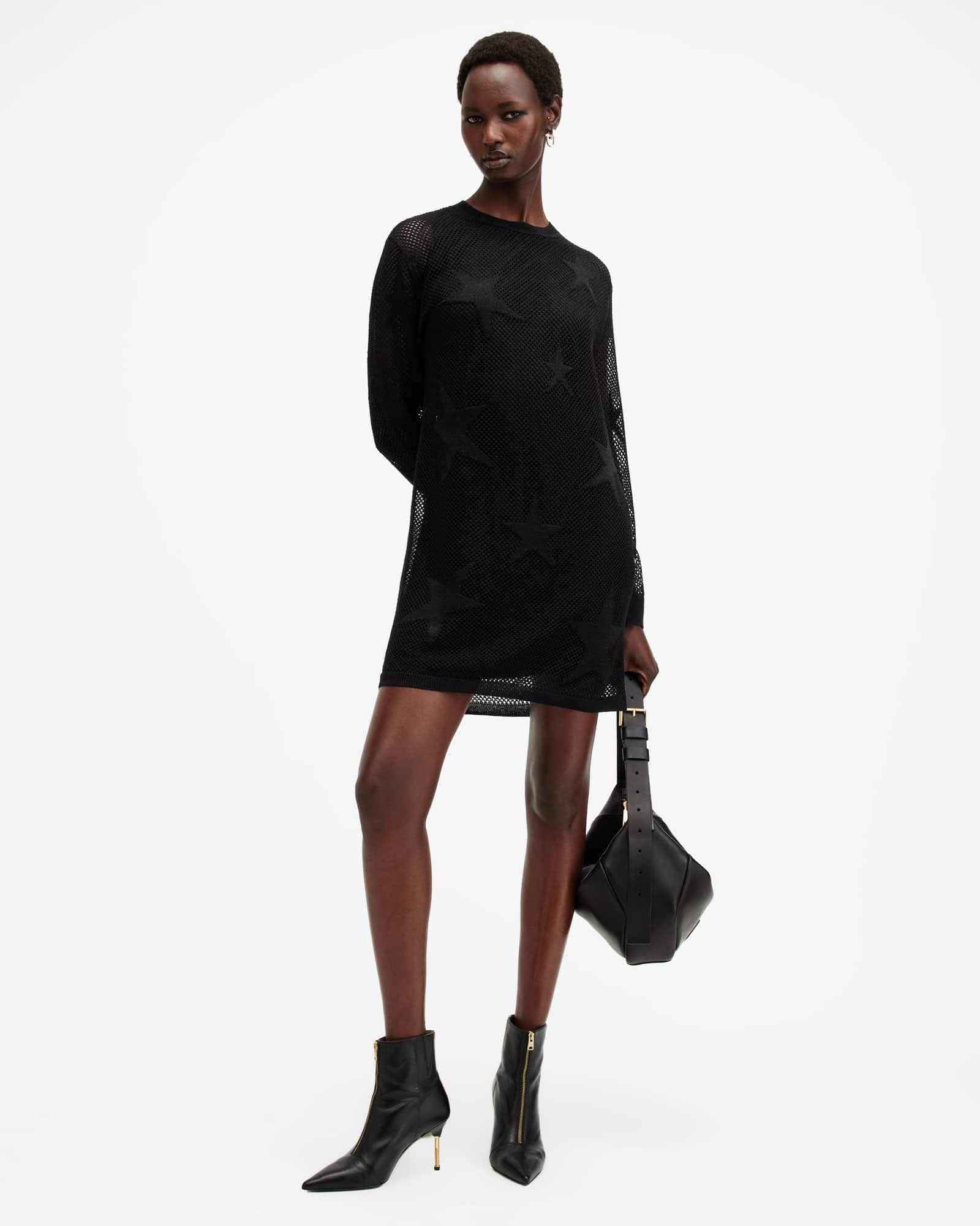 Seraph Open Stitch Mini Dress Black | ALLSAINTS US