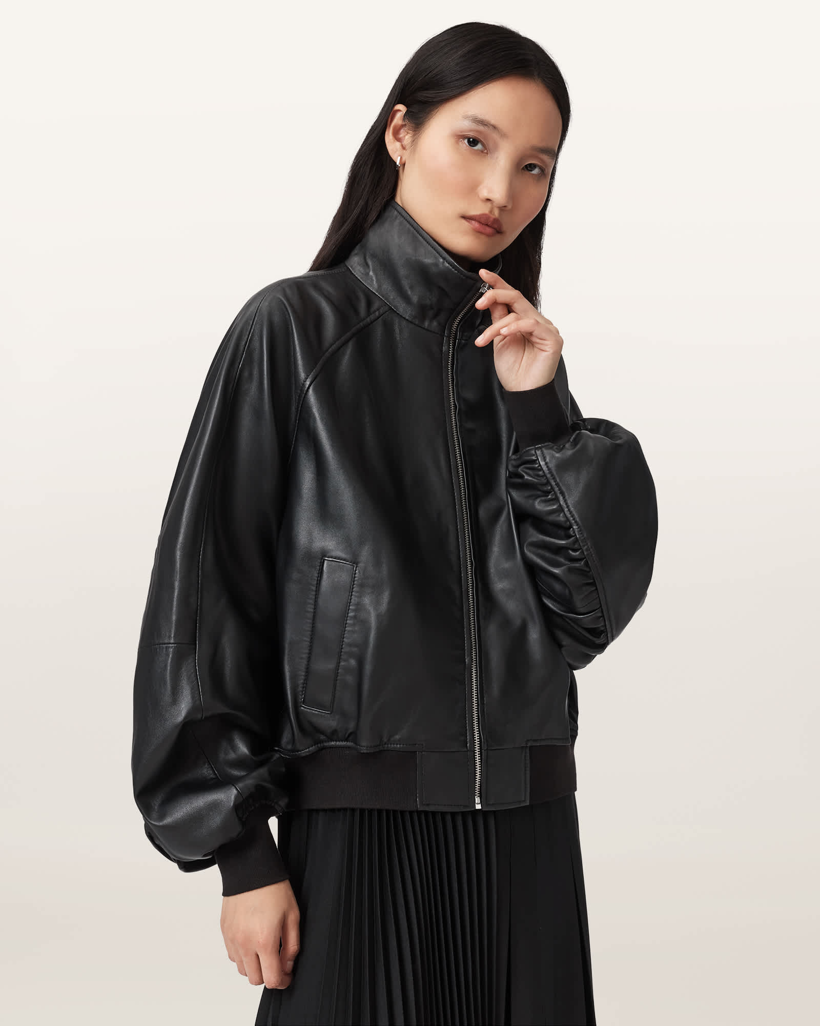 Felda Leather Bomber Jacket Black | ALLSAINTS US