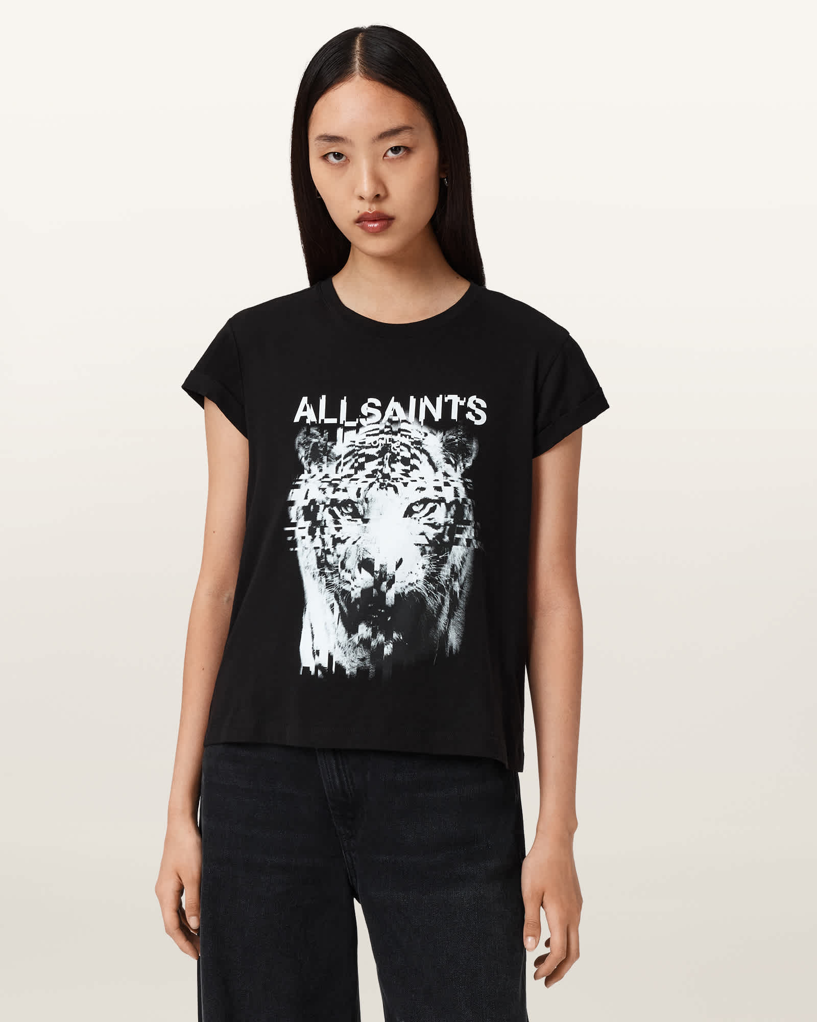(取寄) オールセインツ レディース スタティック アンナ ティー AllSaints women Static Anna Tee Black Static Graphic Anna T-Shirt Black | ALLSAINTS US