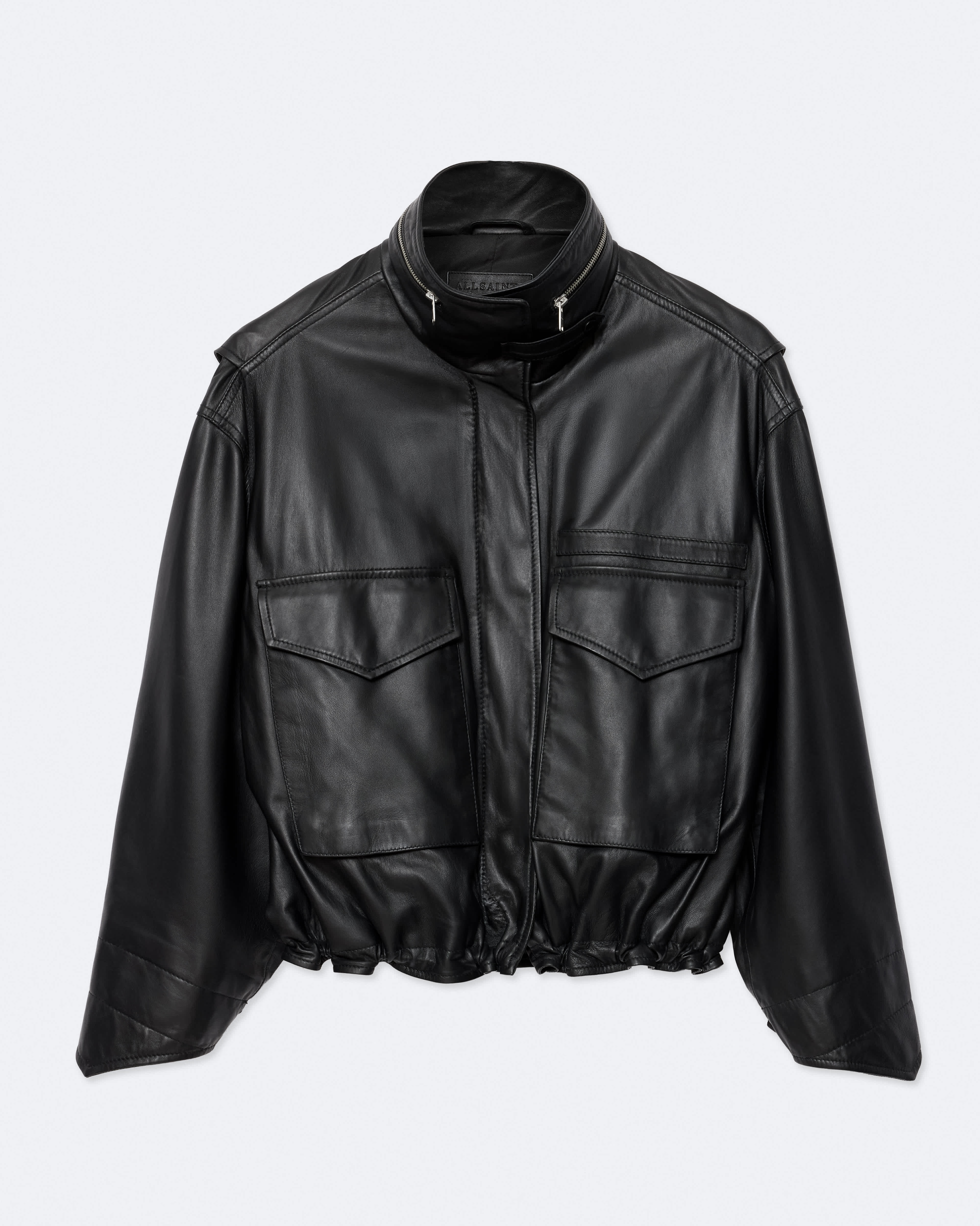 Clay Cropped Leather Jacket Black | ALLSAINTS US