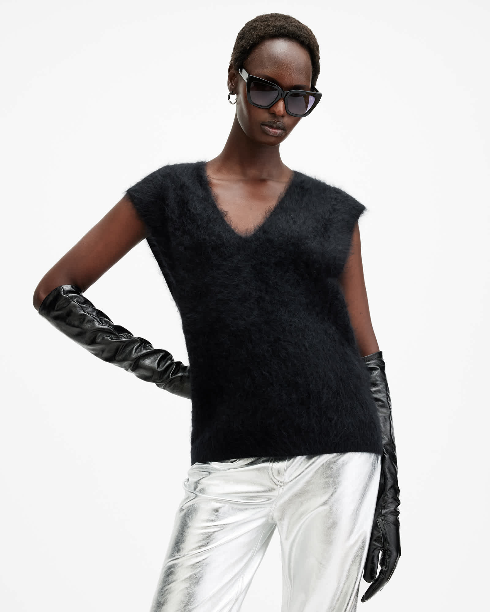 tシャツ REBEL BRUSHED CASHMERE KNITTED T-SHIRT | REBEL ブラッシュ カシミヤ ニット Tシャツ レディ AllSaints Rebel Brushed Cashmere Knitted T-shirt in Gray | Lyst