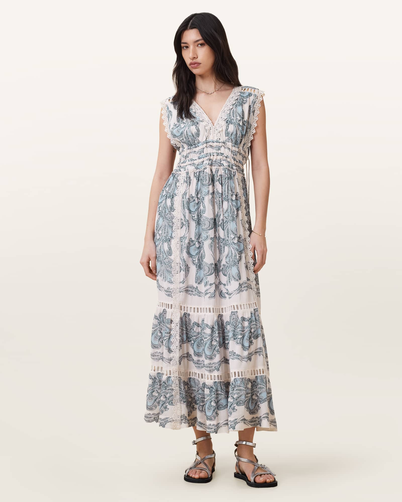 ★ALLSAINTS オールセインツ ラッチドレス★ ALLSAINTS（オールセインツ）の「JASMINE SILK BLEND LACE MAXI