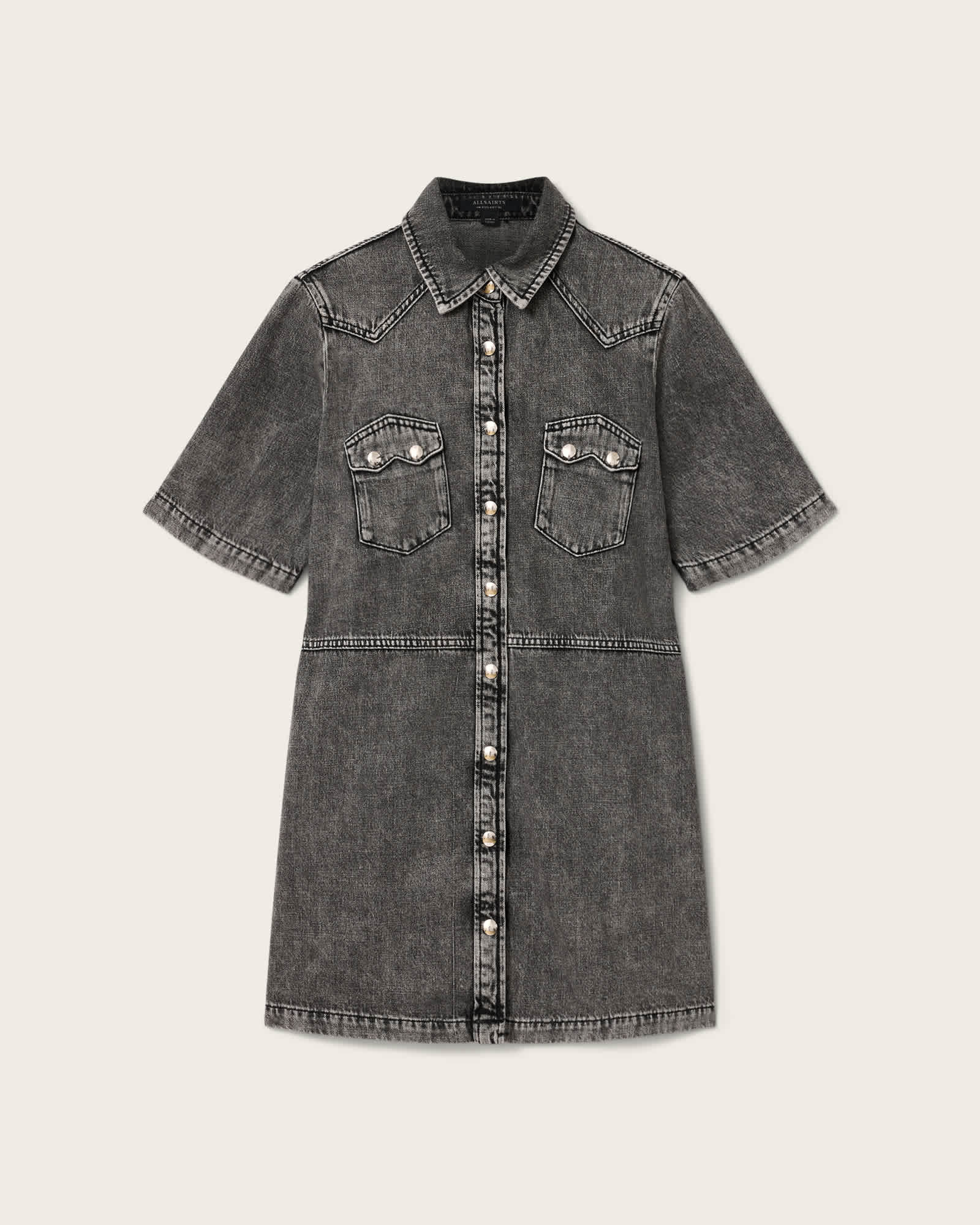 Rock Denim Mini Dress Washed Grey | ALLSAINTS Canada
