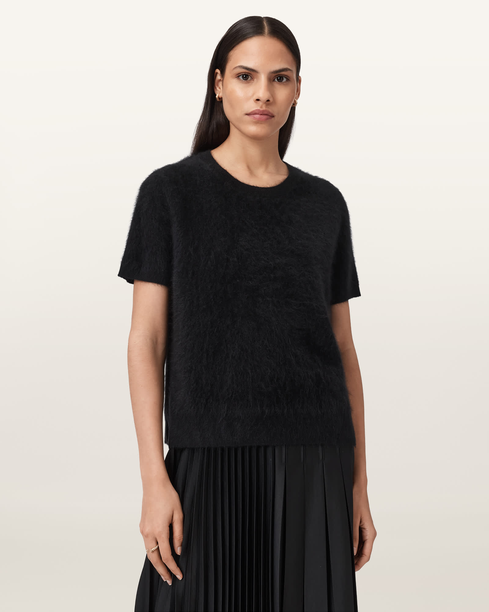 tシャツ REBEL BRUSHED CASHMERE KNITTED T-SHIRT | REBEL ブラッシュ カシミヤ ニット Tシャツ レディ AllSaints Rebel Brushed Cashmere Knitted T-shirt in Gray | Lyst