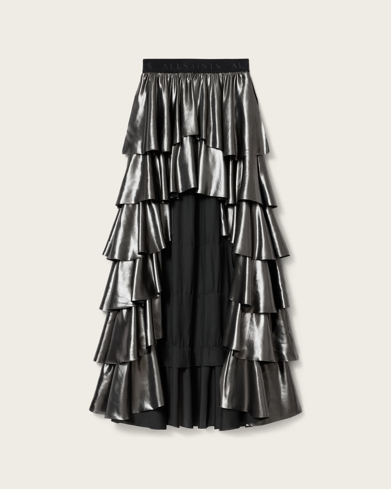Cavarly Metallic Maxi Skirt Metallic Silver | ALLSAINTS US