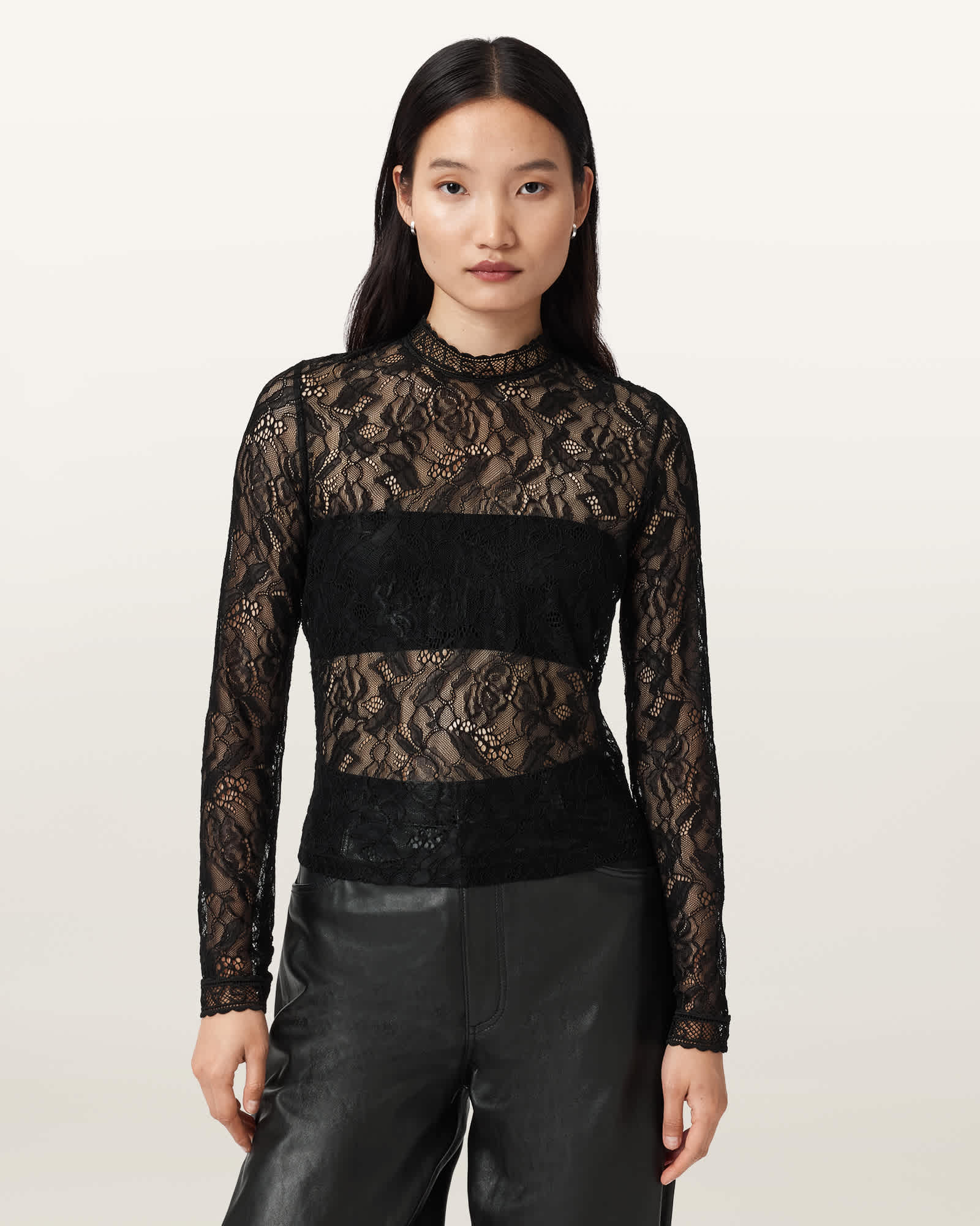 (取寄) オールセインツ レディース アリア レース トップ AllSaints women Aria Lace Top Black 1 Aria Lace Top Black | ALLSAINTS Canada