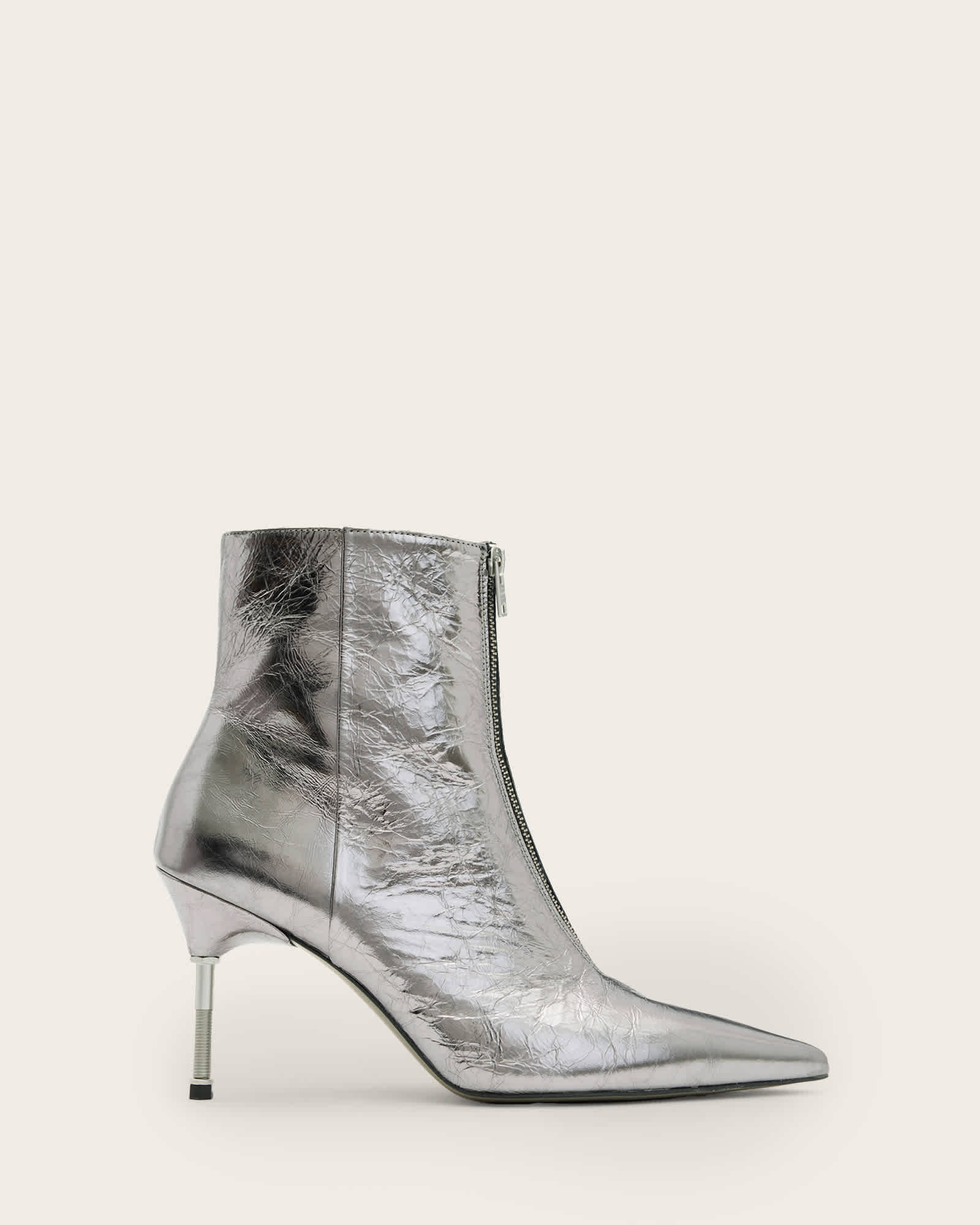 Natasha Pointed Metallic Leather Boots Gunmetal Grey ALLSAINTS