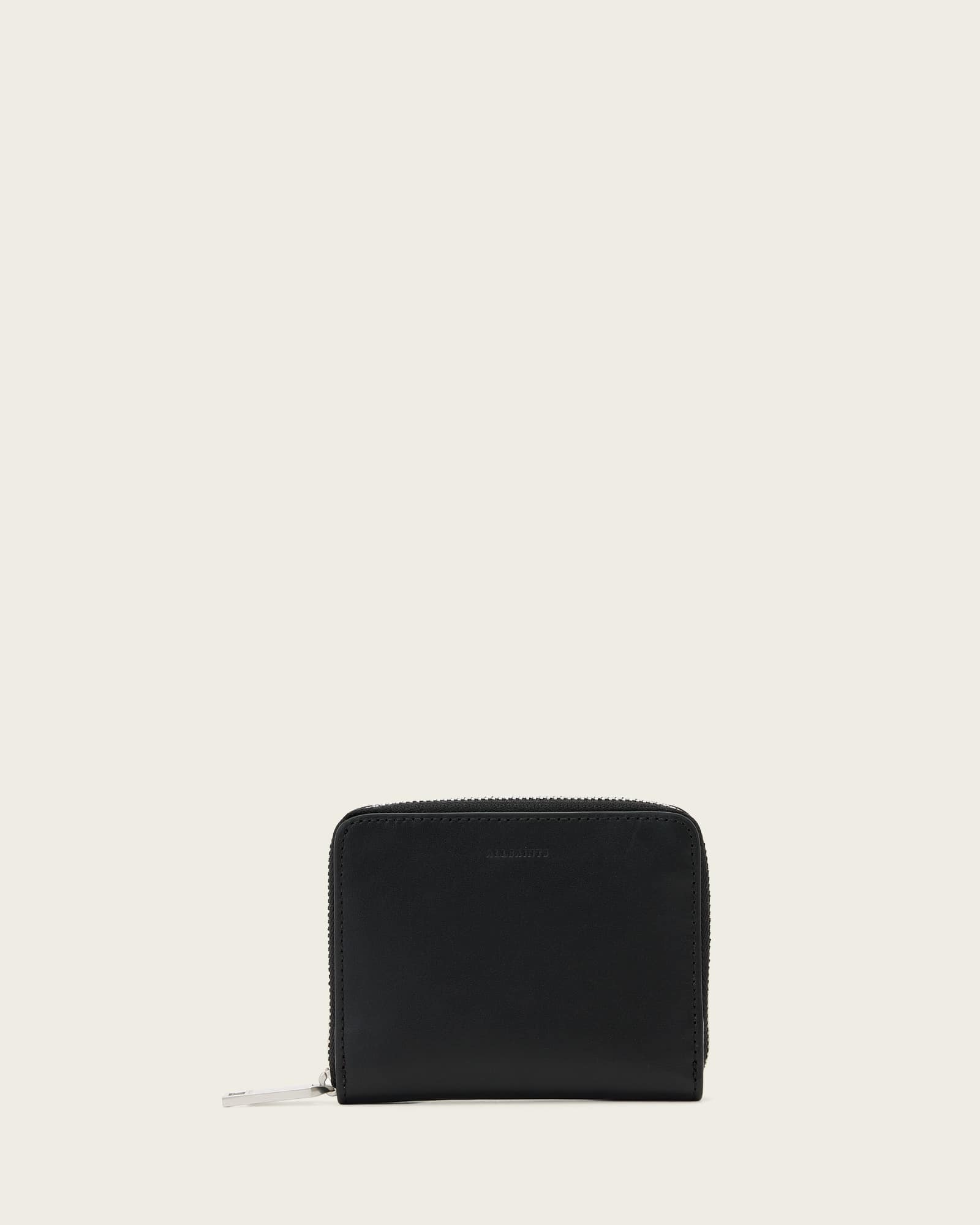 Lena Hex Zip Up Leather Wallet Black/Silver | ALLSAINTS Canada