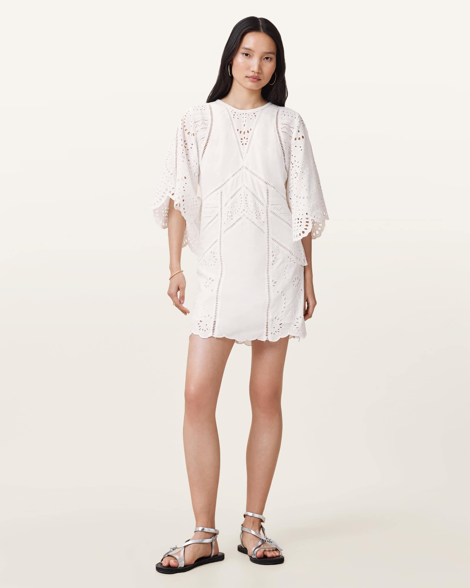 ルミニョン Candy check panel zip dress ホワイト Luci Broderie Mini Dress SNOW WHITE | ALLSAINTS US