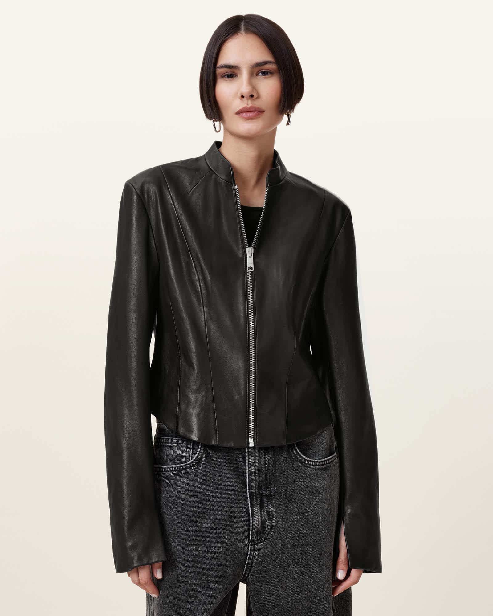 Sadler Slim Fit Leather Jacket Black | ALLSAINTS US
