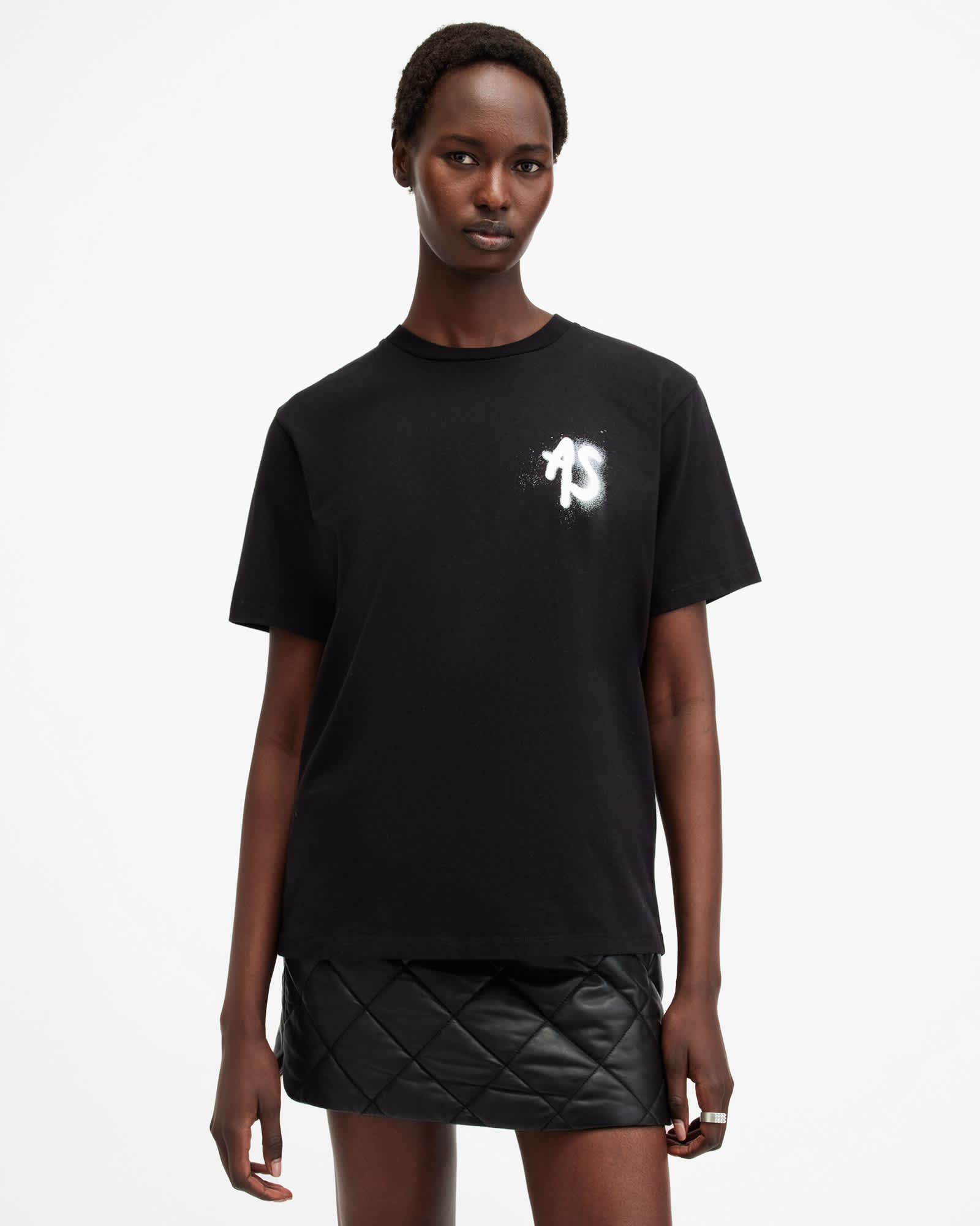 Spray Boyfriend Printed T-Shirt Black | ALLSAINTS