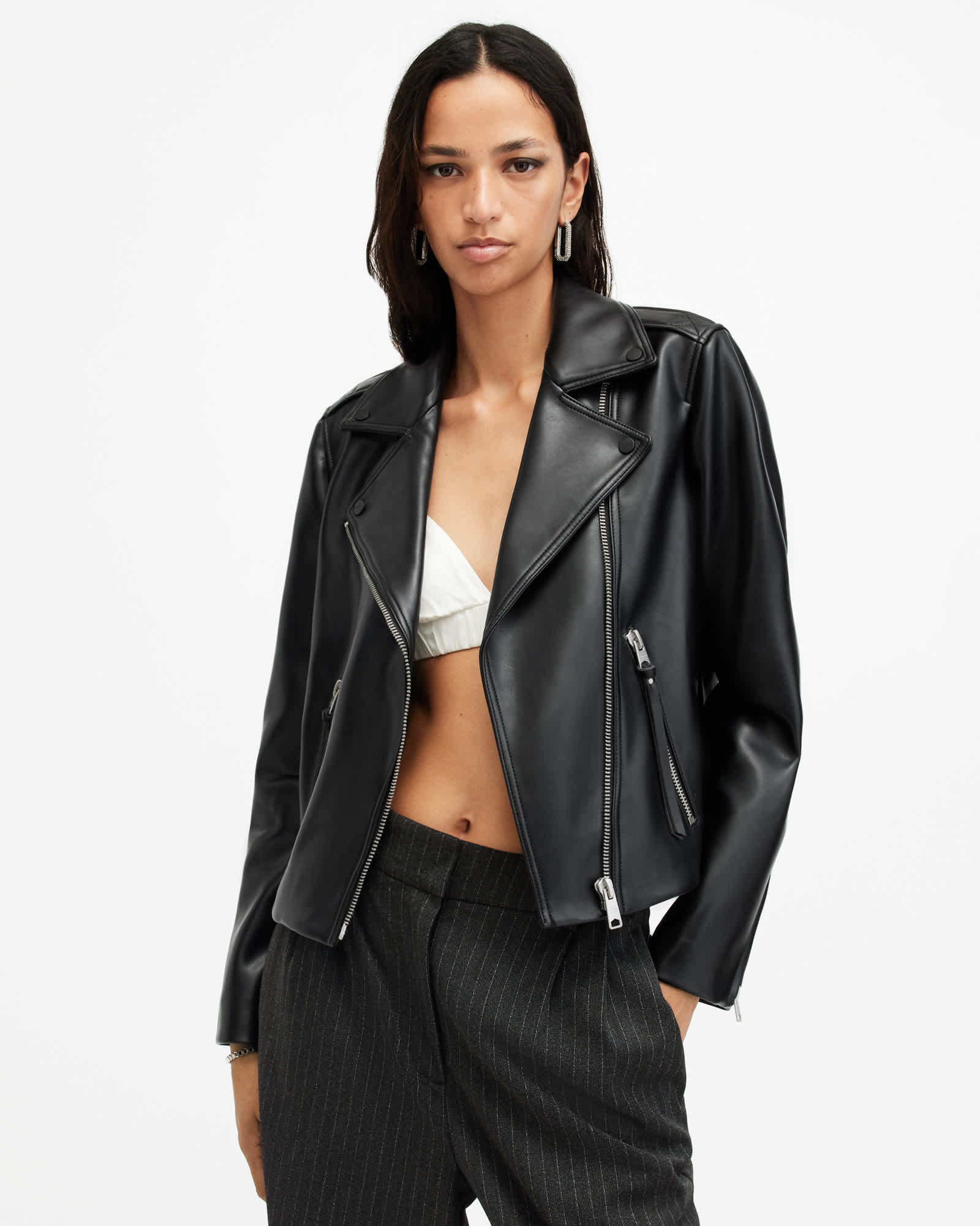 Dalby Slim Fit Faux Biker Jacket Black | ALLSAINTS US