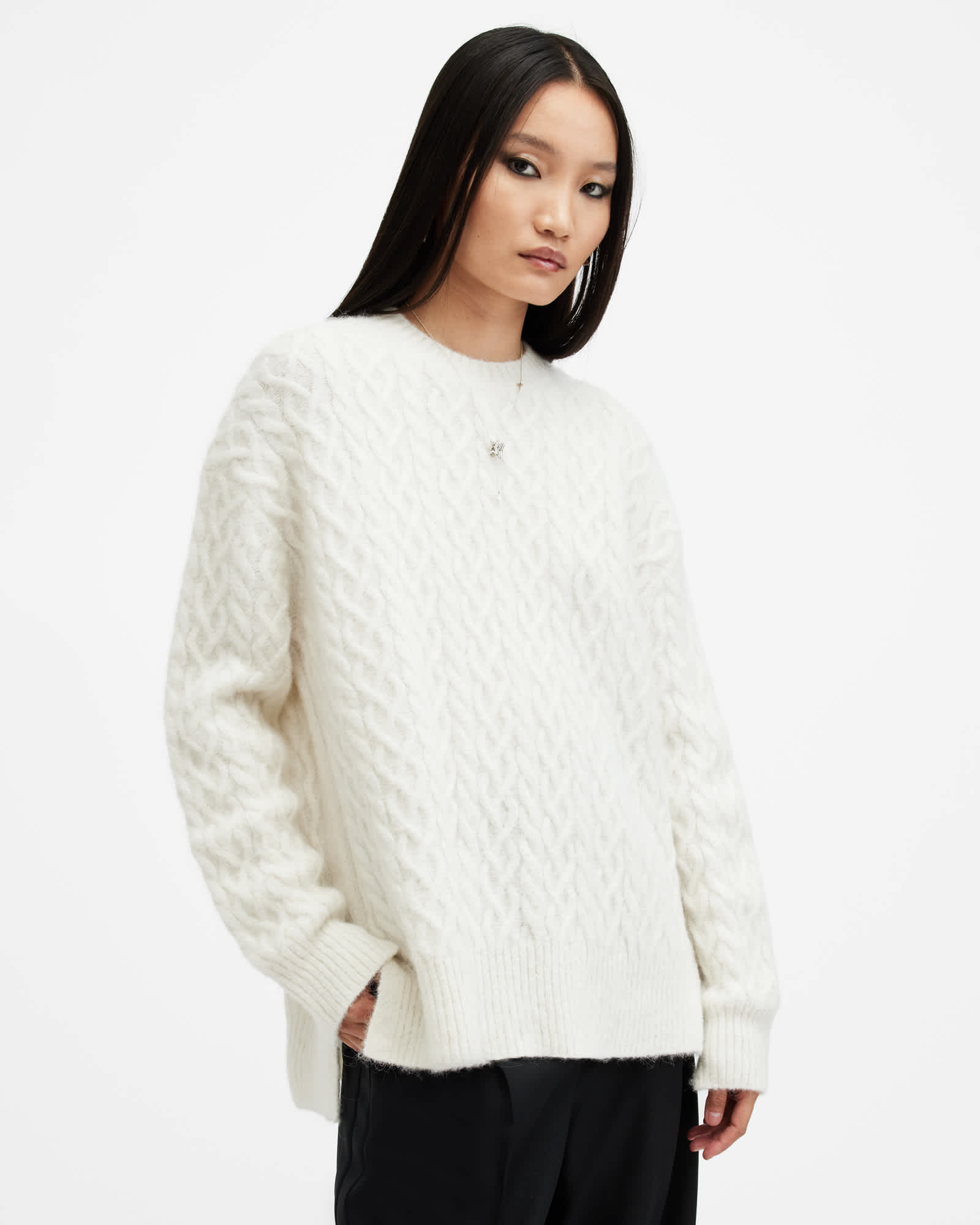 Sirius Cable Knit Crew Neck Sweater Chalk White | ALLSAINTS US