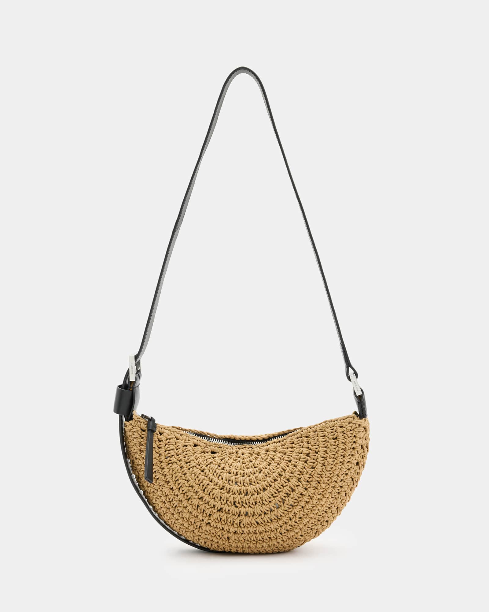 Half Moon Crochet Crossbody Bag ALMOND | ALLSAINTS Canada