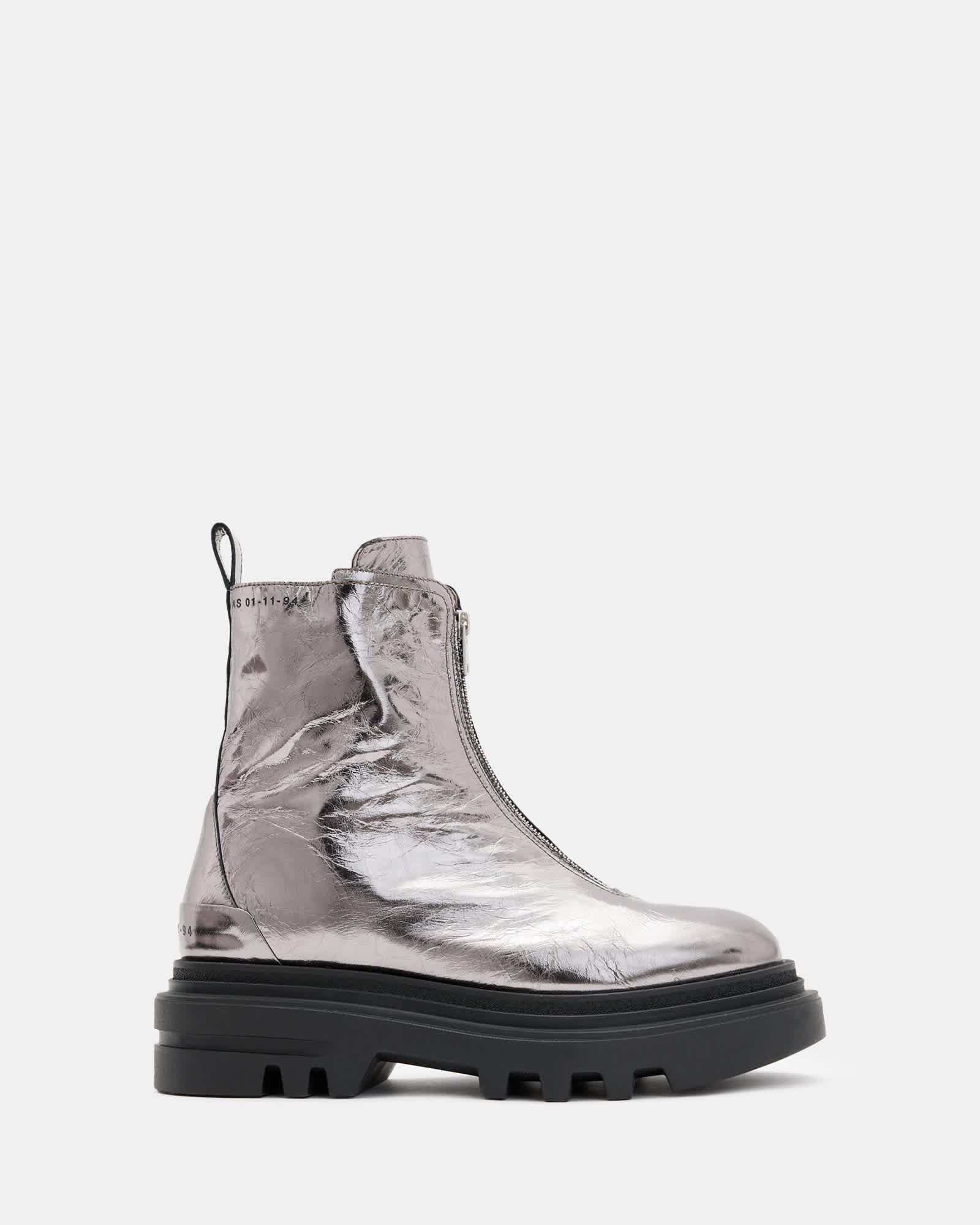Othello Zip Leather Boots Gunmetal Grey | ALLSAINTS US