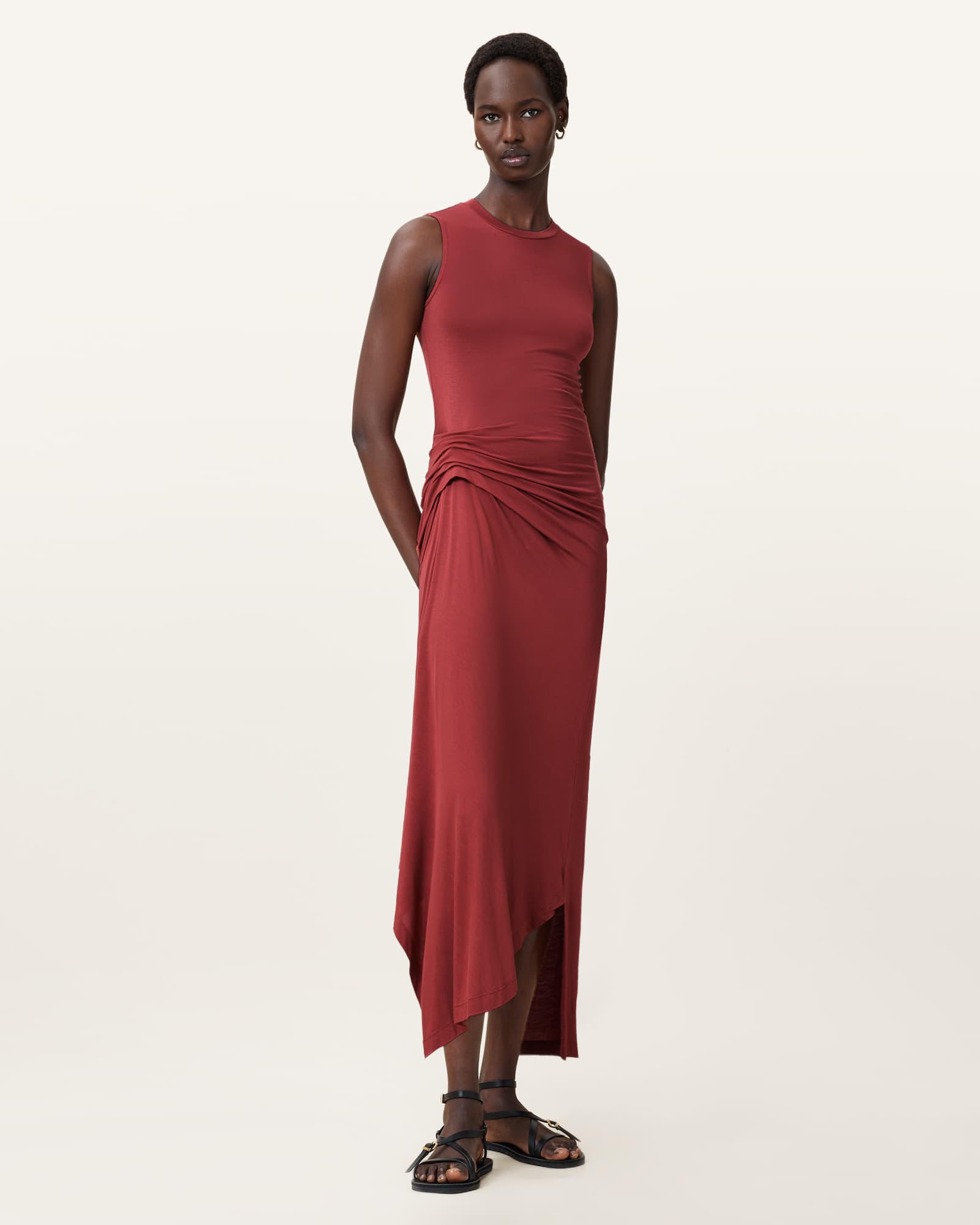 Allsaints Rivi Draped Sleeveless Midi Dress