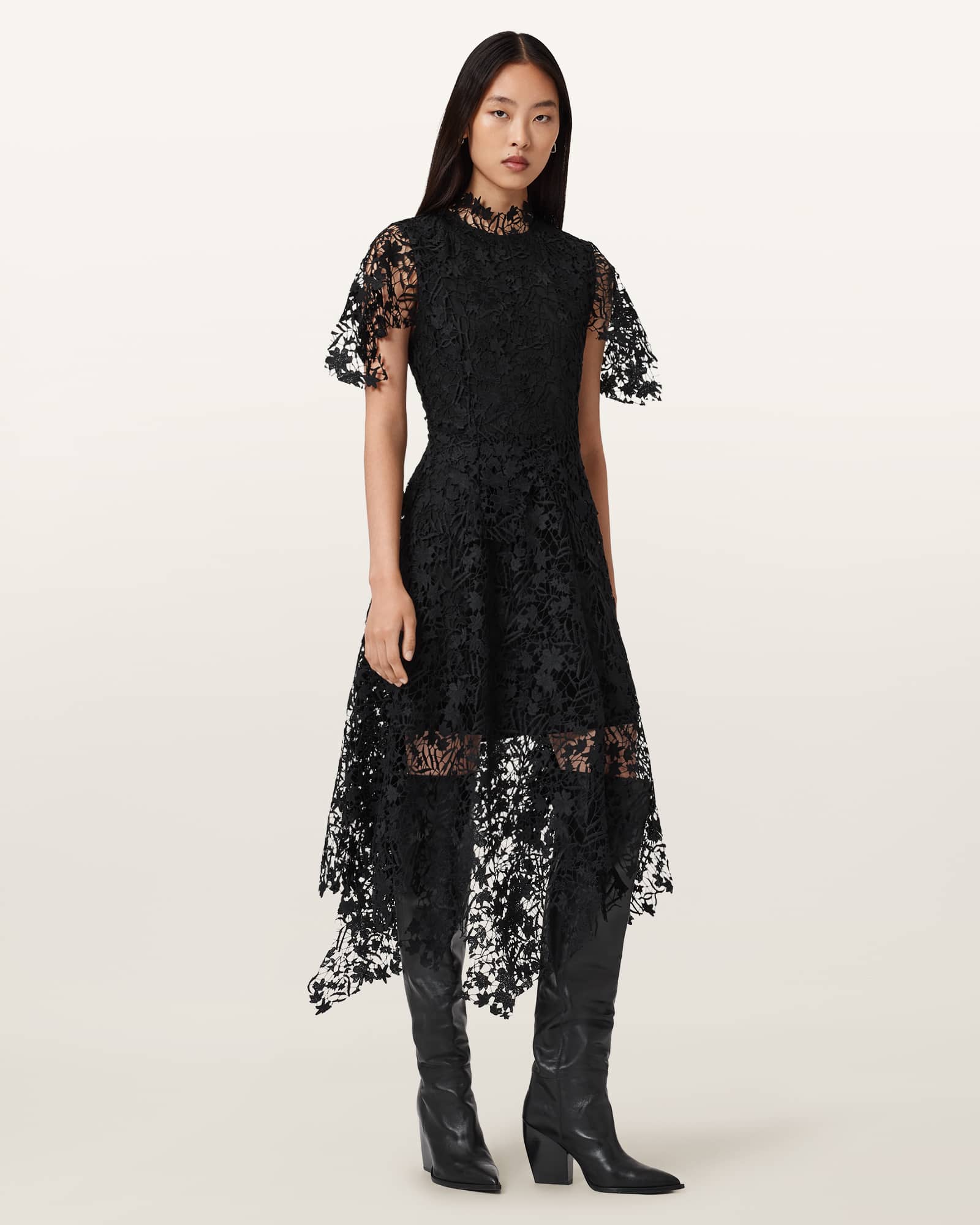 Saege Lace Midi Dress Black | ALLSAINTS US