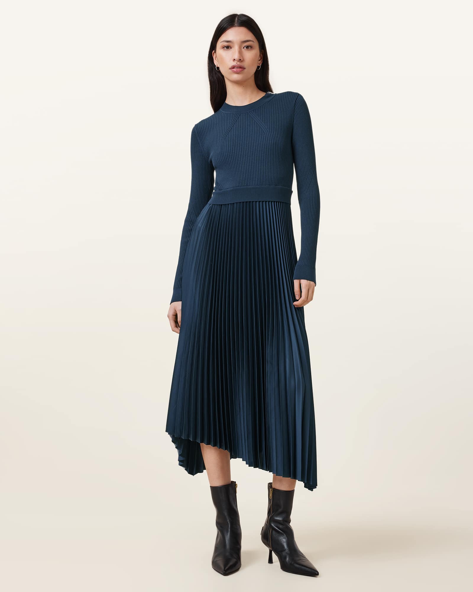Fay Long Sleeve Asymmetric Dress Airforce Blue