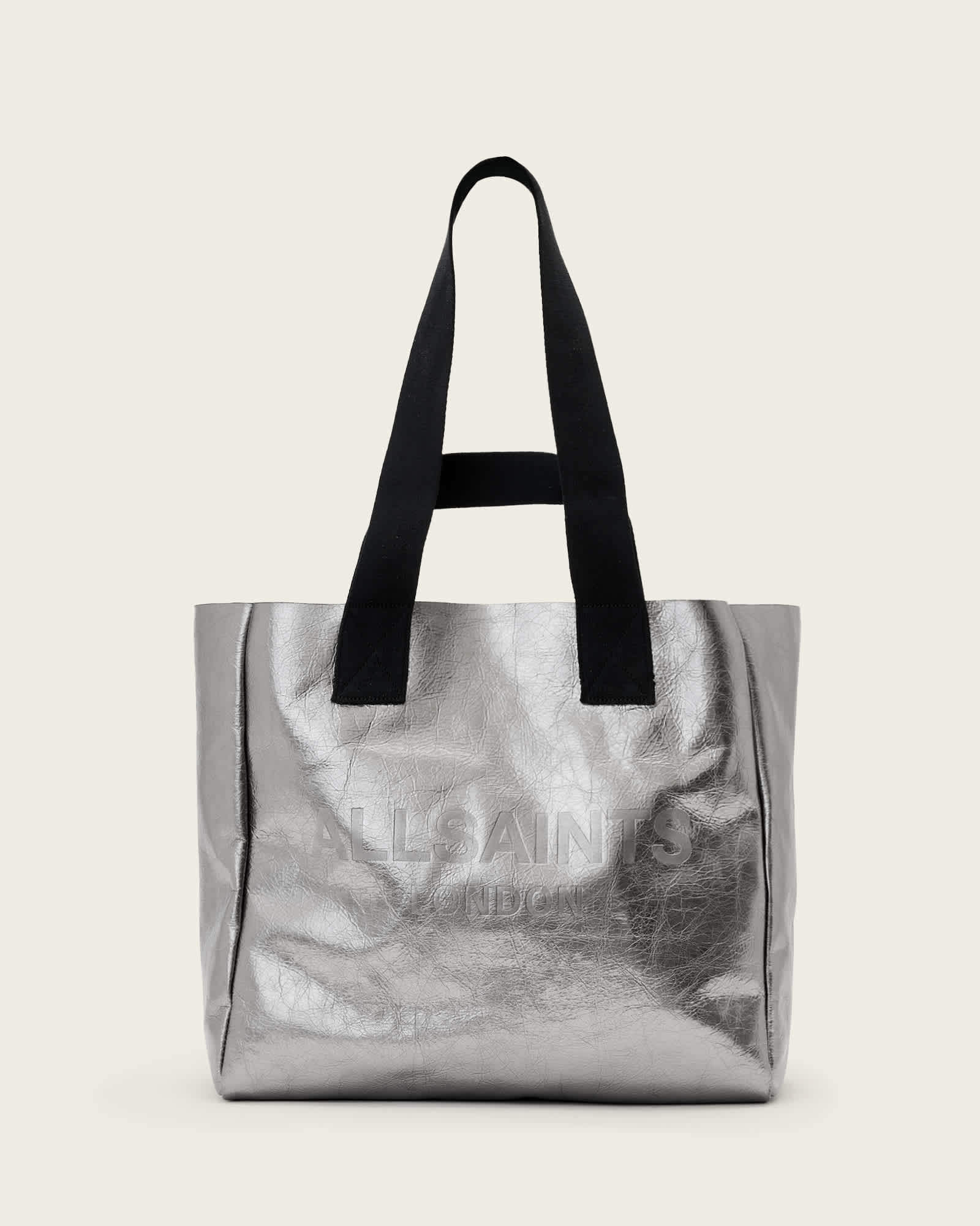 Izzy Metallic Leather Tote Bag Gunmetal | ALLSAINTS