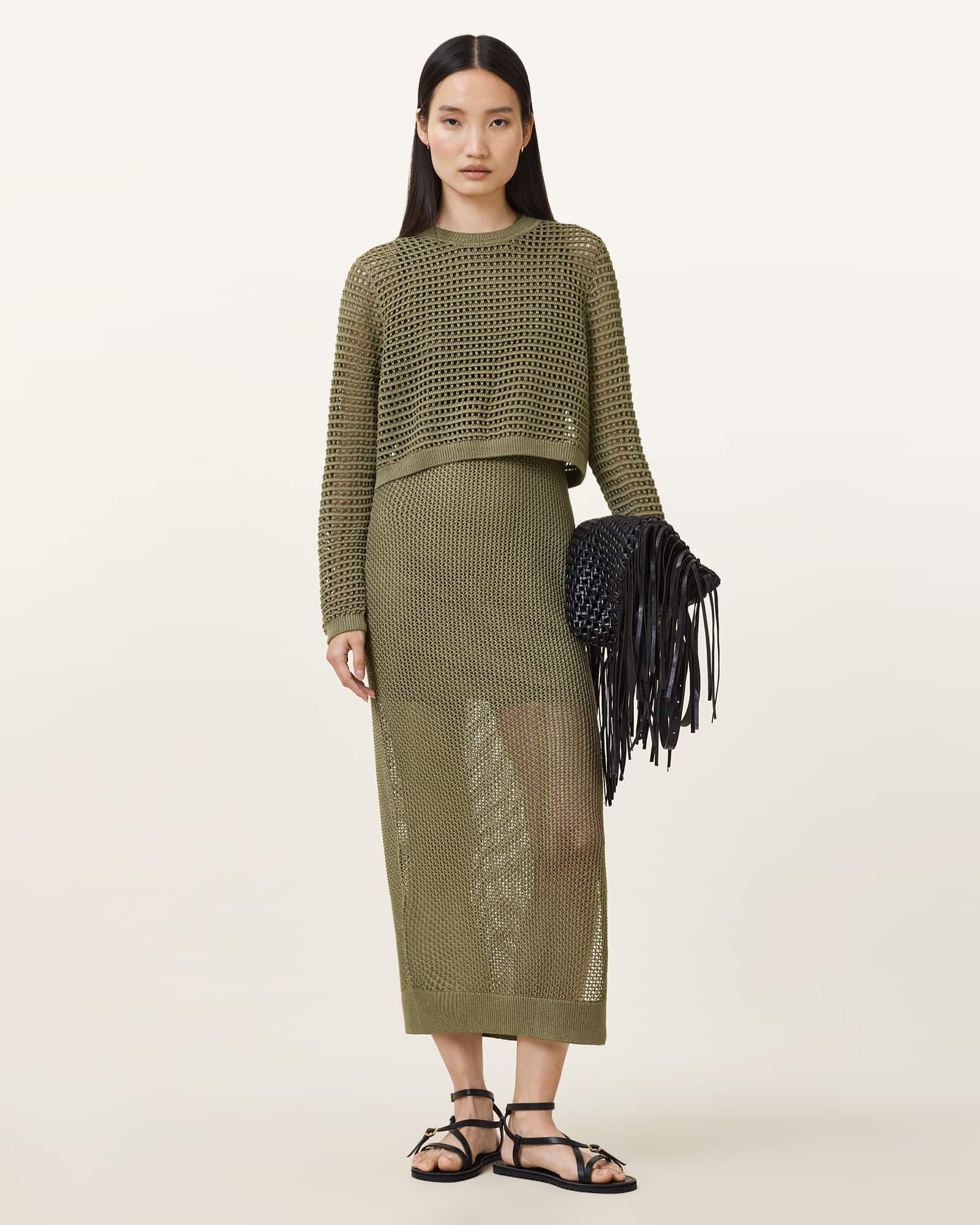 Miro Open Stitch 2-in-1 Maxi Dress FIR GREEN | ALLSAINTS