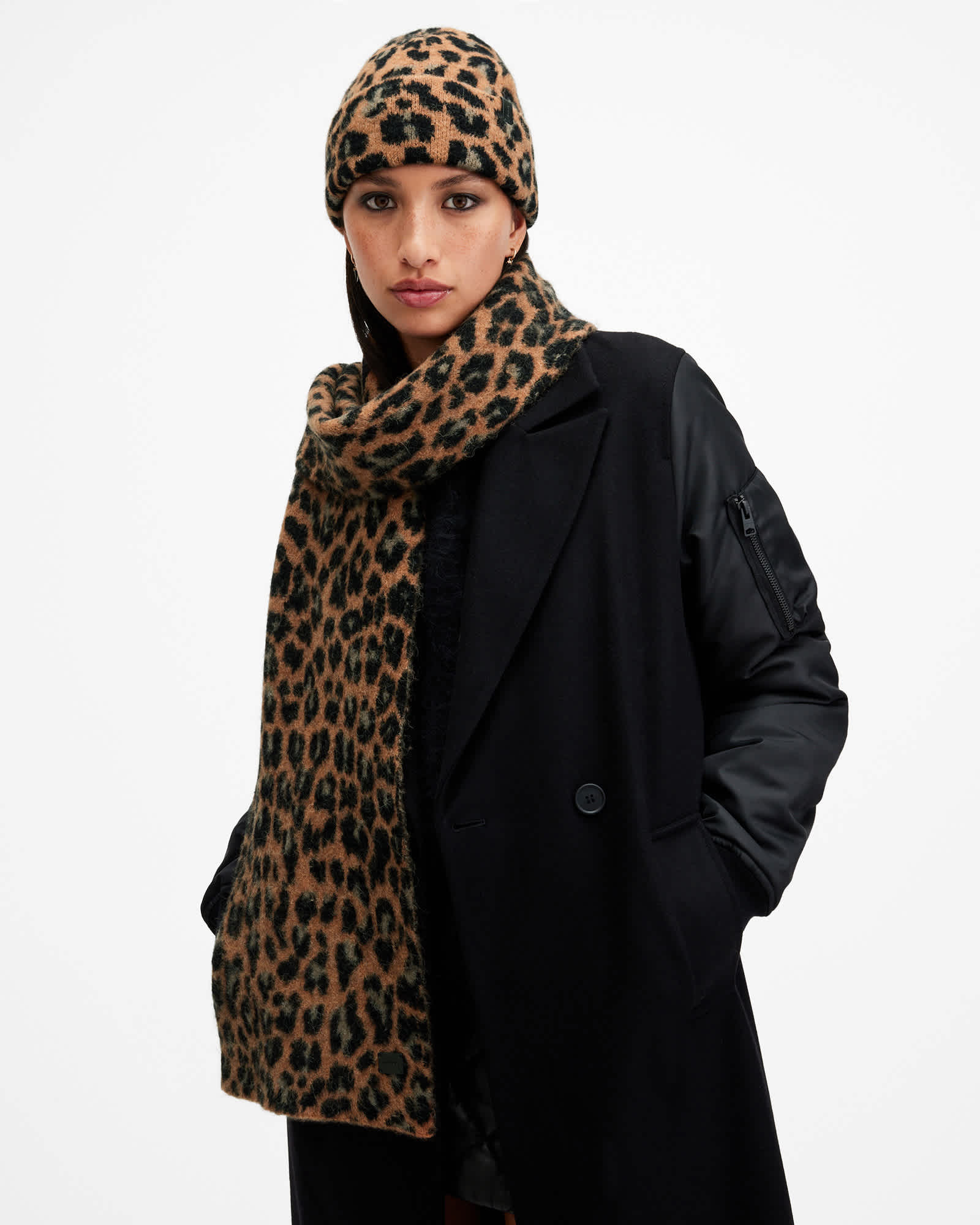 Lex Leopard Print Brushed Scarf CAMEL BROWN | ALLSAINTS