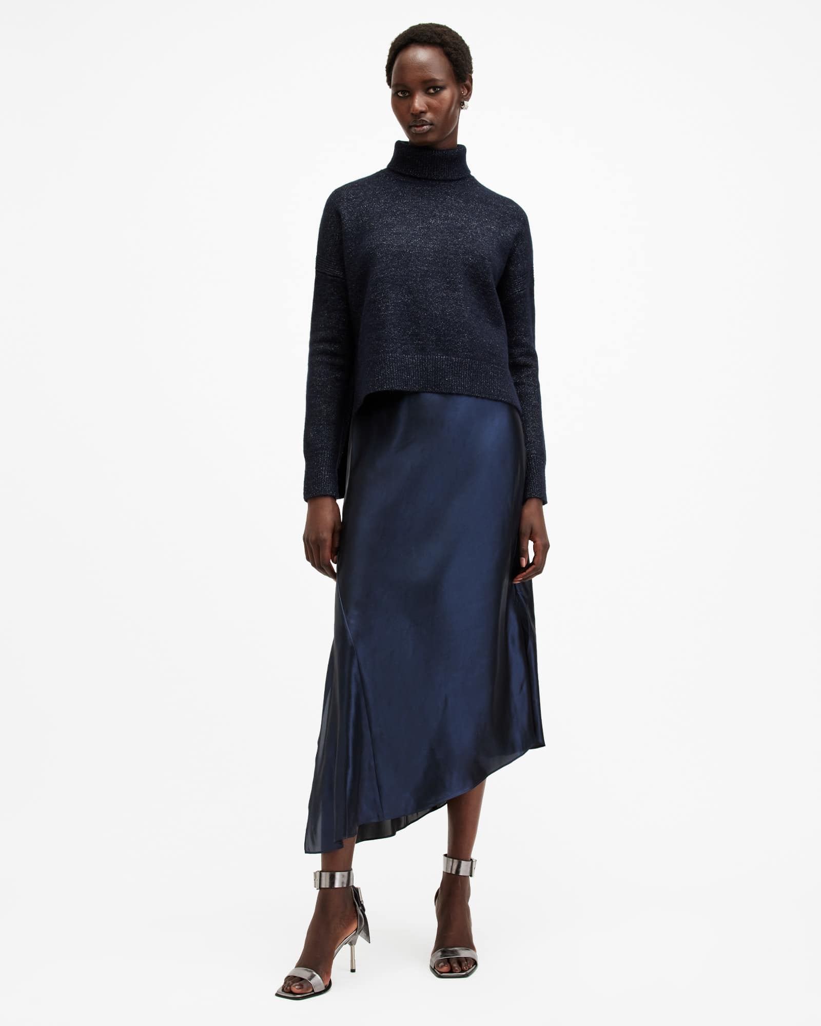 1sa1i2to2様 Amos 2-In-1 Satin Maxi Dress Midnight Blue | ALLSAINTS