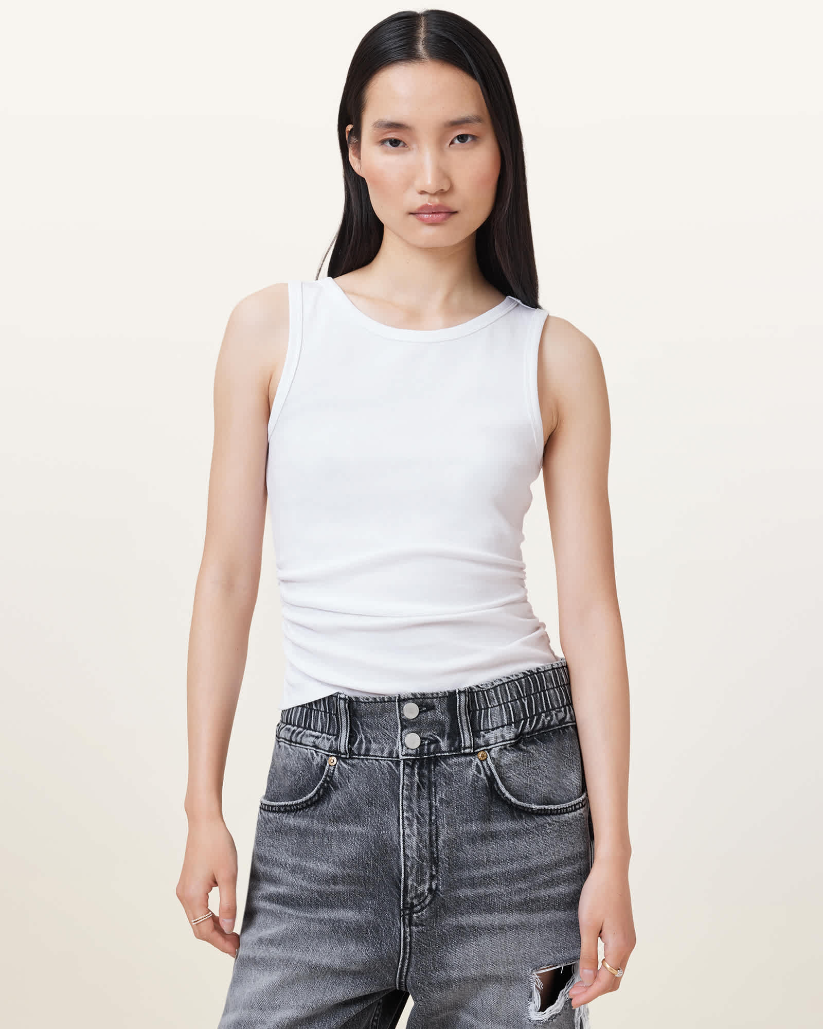 Katarina Boat Neck Slim Fit Tank Top Optic White | ALLSAINTS US