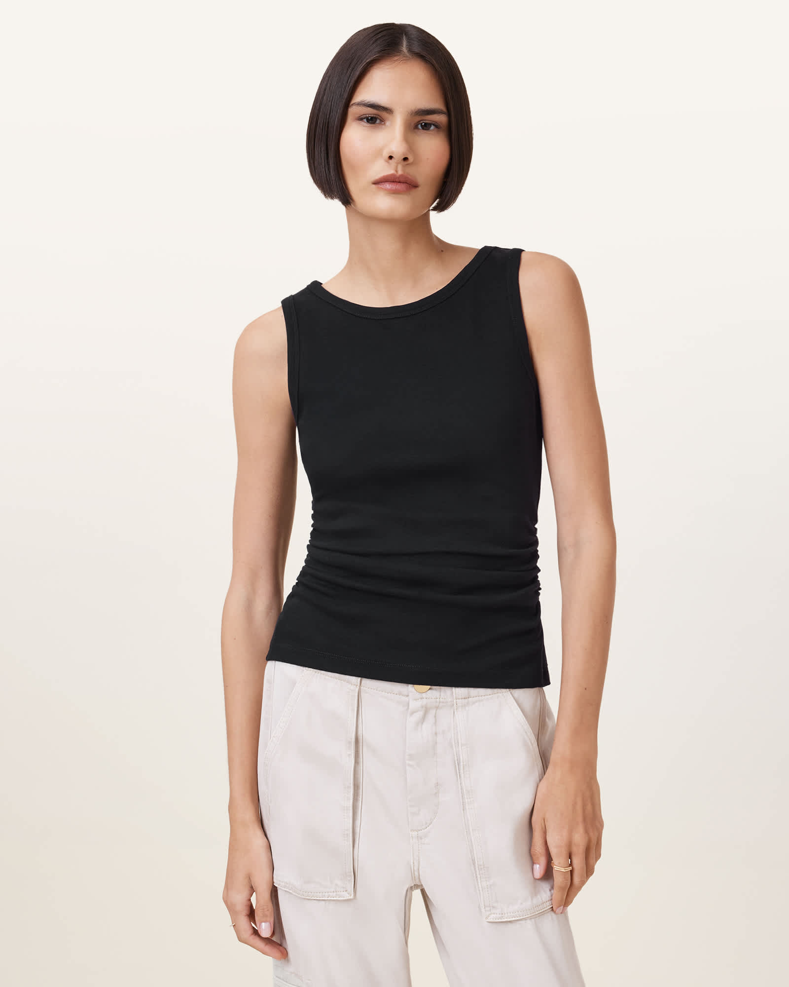 Katarina Boat Neck Slim Fit Tank Top Black | ALLSAINTS US