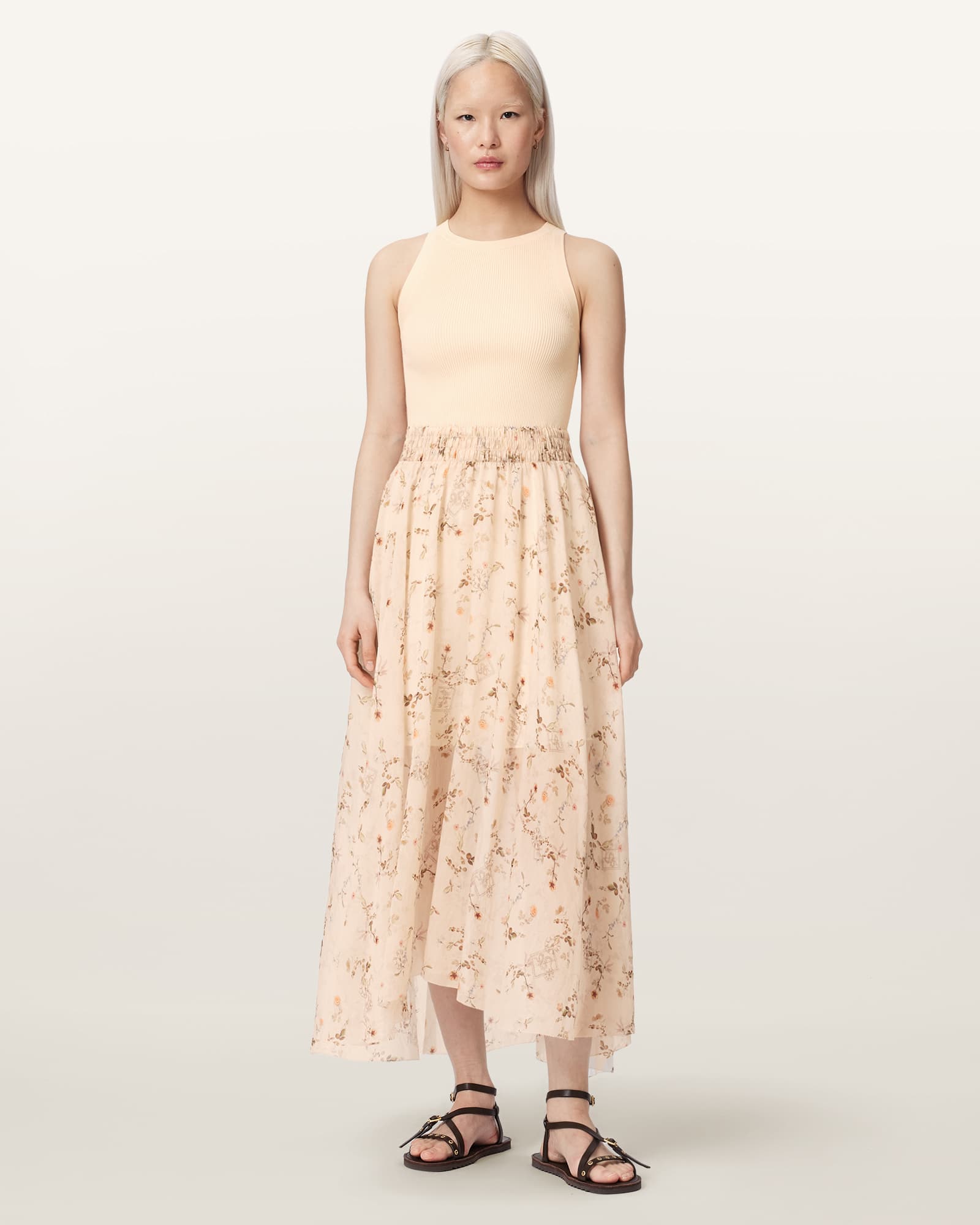 Zenia Sleeveless Knit Woven Midi Dress