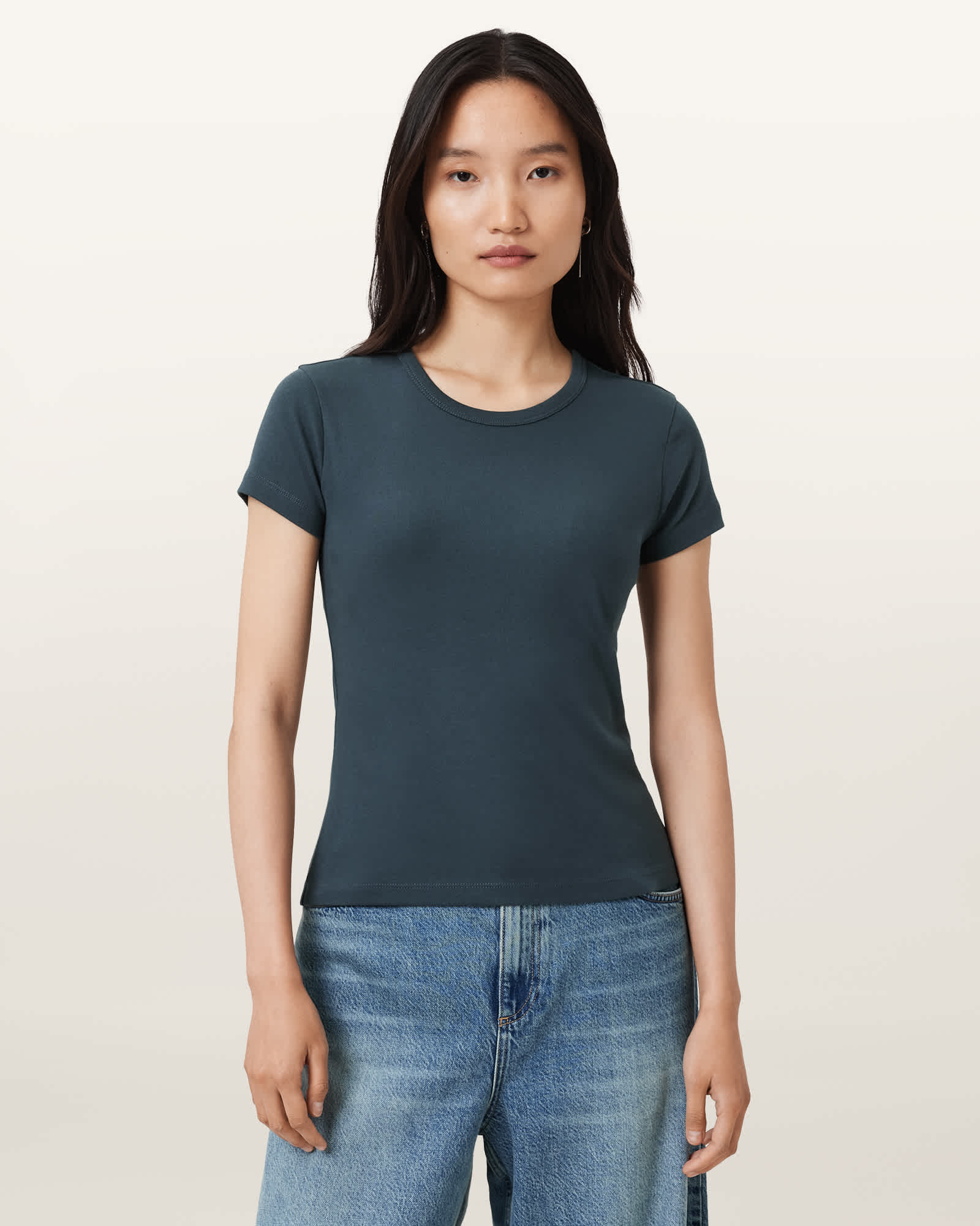 オールセインツ AllSaints Stevie Tee レディース シャツ トップス Blue Marl Stevie Slim Fit Short Sleeve T-Shirt DARK SLATE BLUE | ALLSAINTS