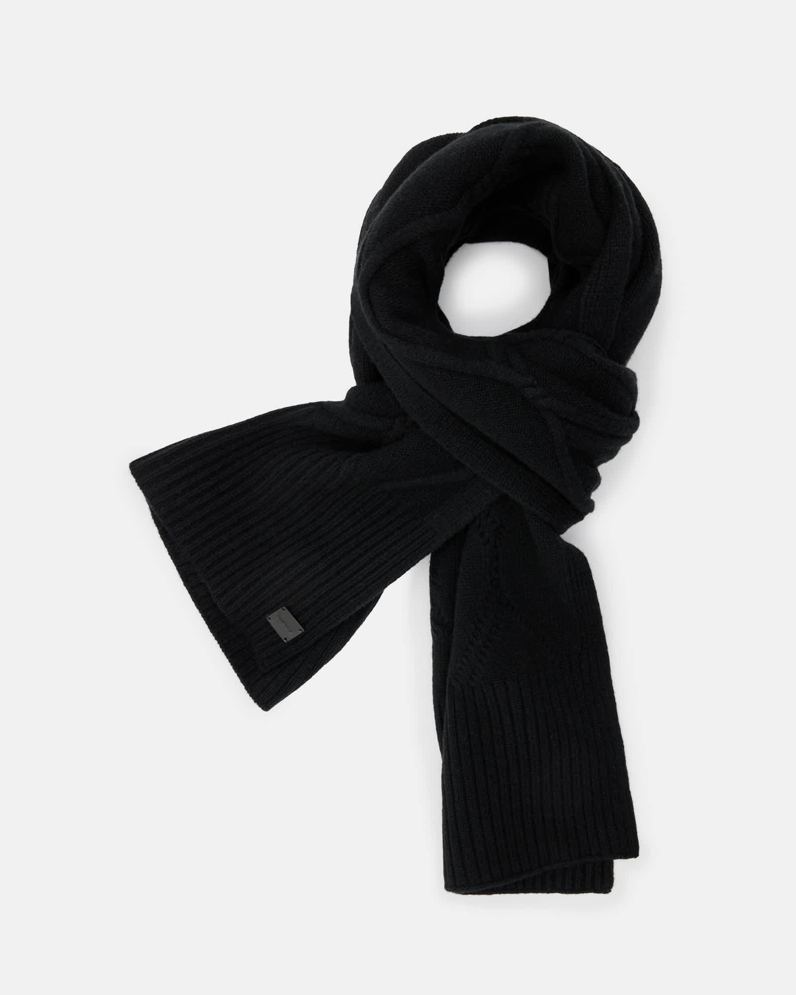 Laurie Cable Knit Brushed Scarf Black | ALLSAINTS