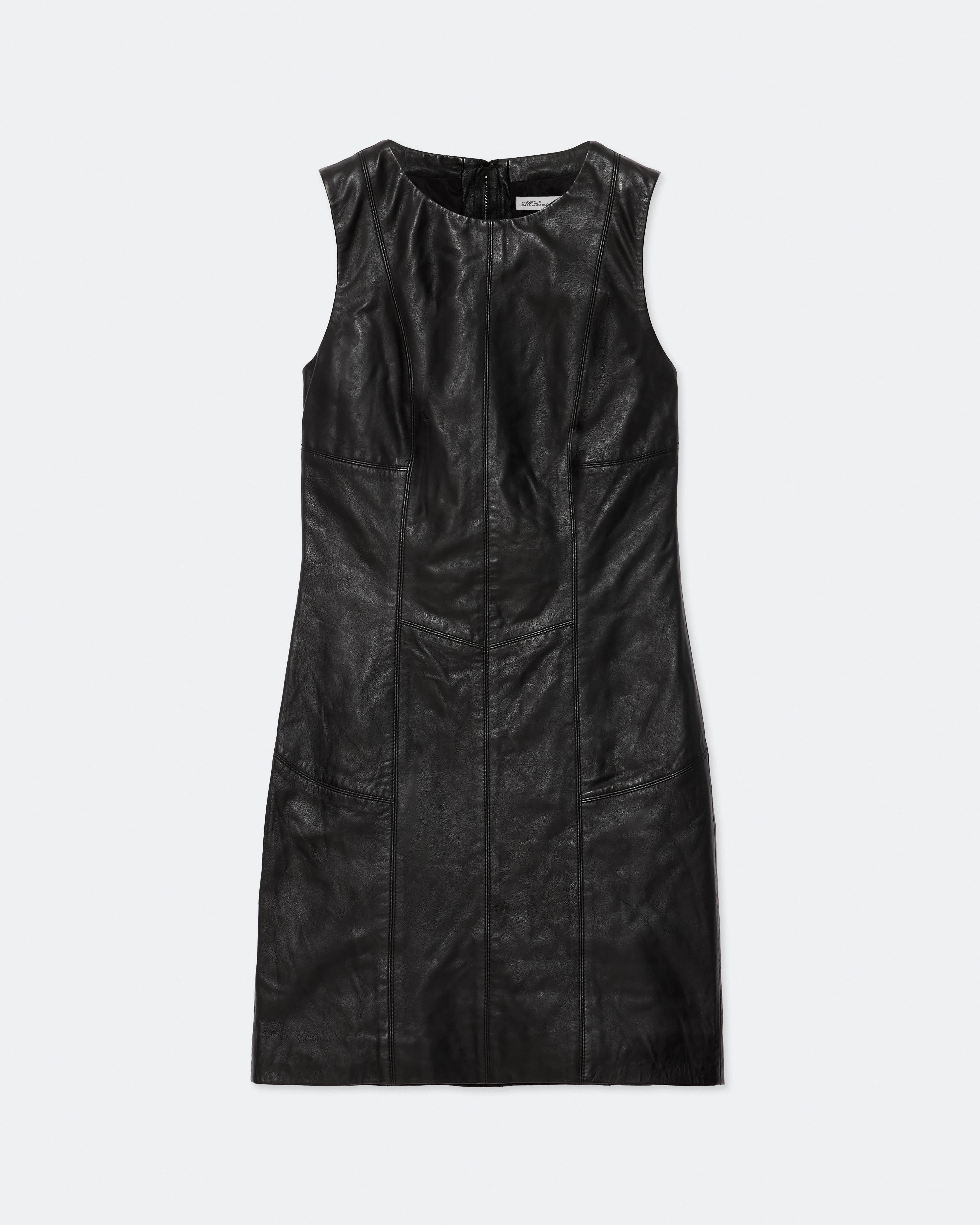 ALLSAINTS Women's Vee Leather Mini Dress, Black, Size 6